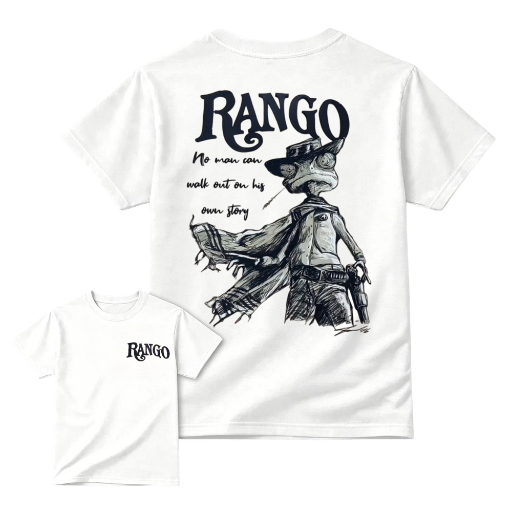 Rango Western Philosophy Back Print T-Shirt – No Man Can Walk Out On His Own Story