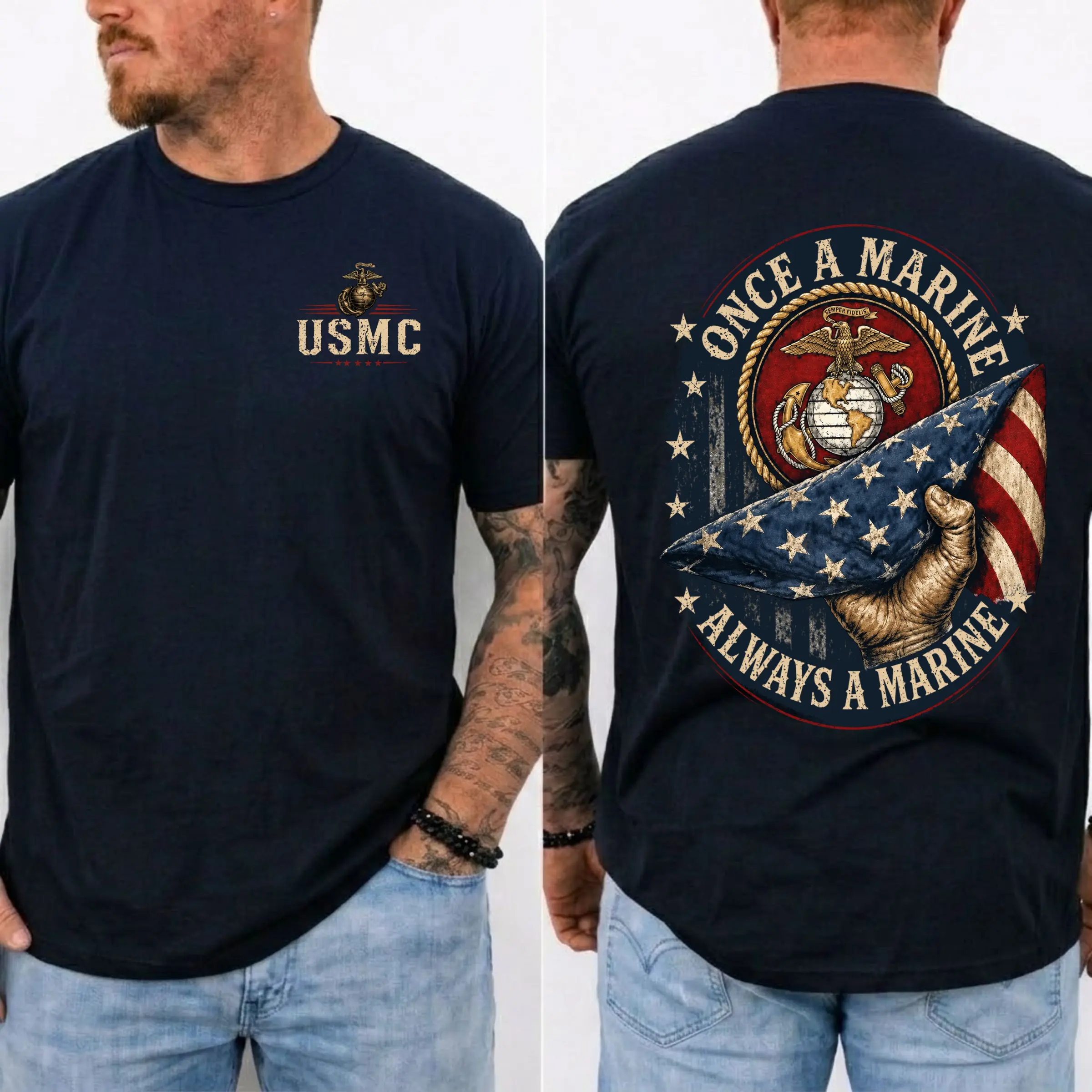 Once a Marine Always a Marine T-Shirt, USMC Veteran Patriotic Graphic Tee