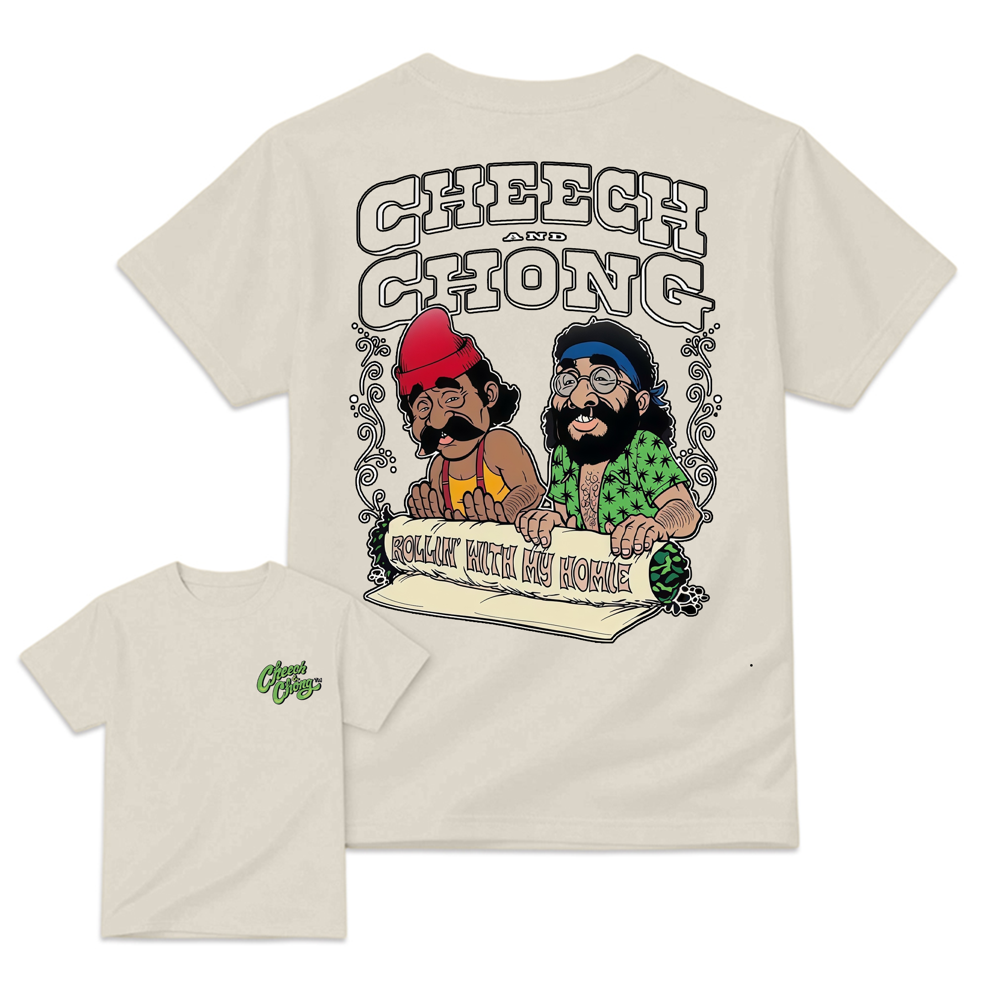 Cheech and Ch0ng Rolling with My Homies Graphic T-Shirt, Retro Comedy Movie Cannabis Humor Tee