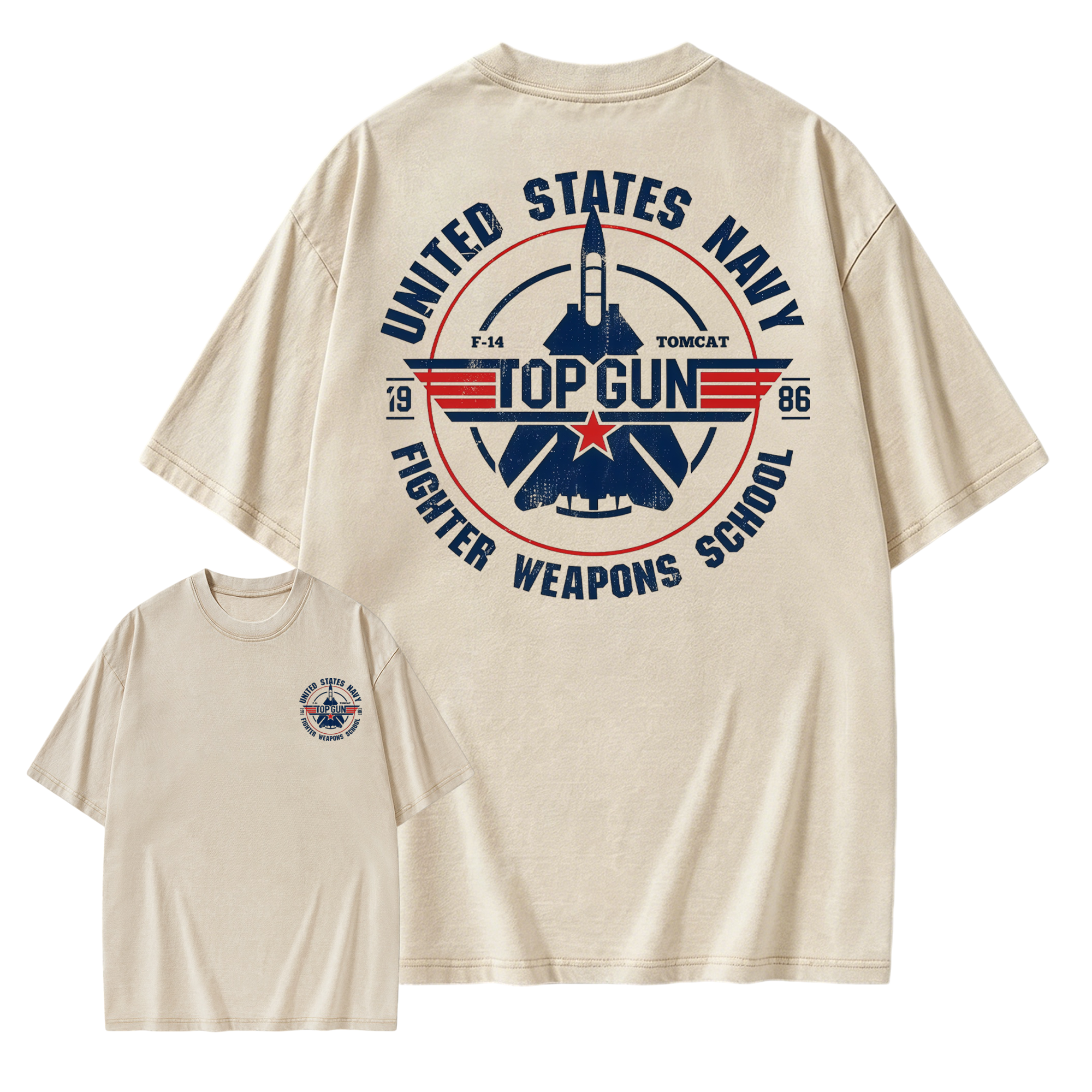 T0p Gun Vintage 80s Fighter Pilot Graphic Washed T-shirt, Retro Military Aviation Washed T-shirt, Navy Fighter Jet Unisex Washed T-shirt