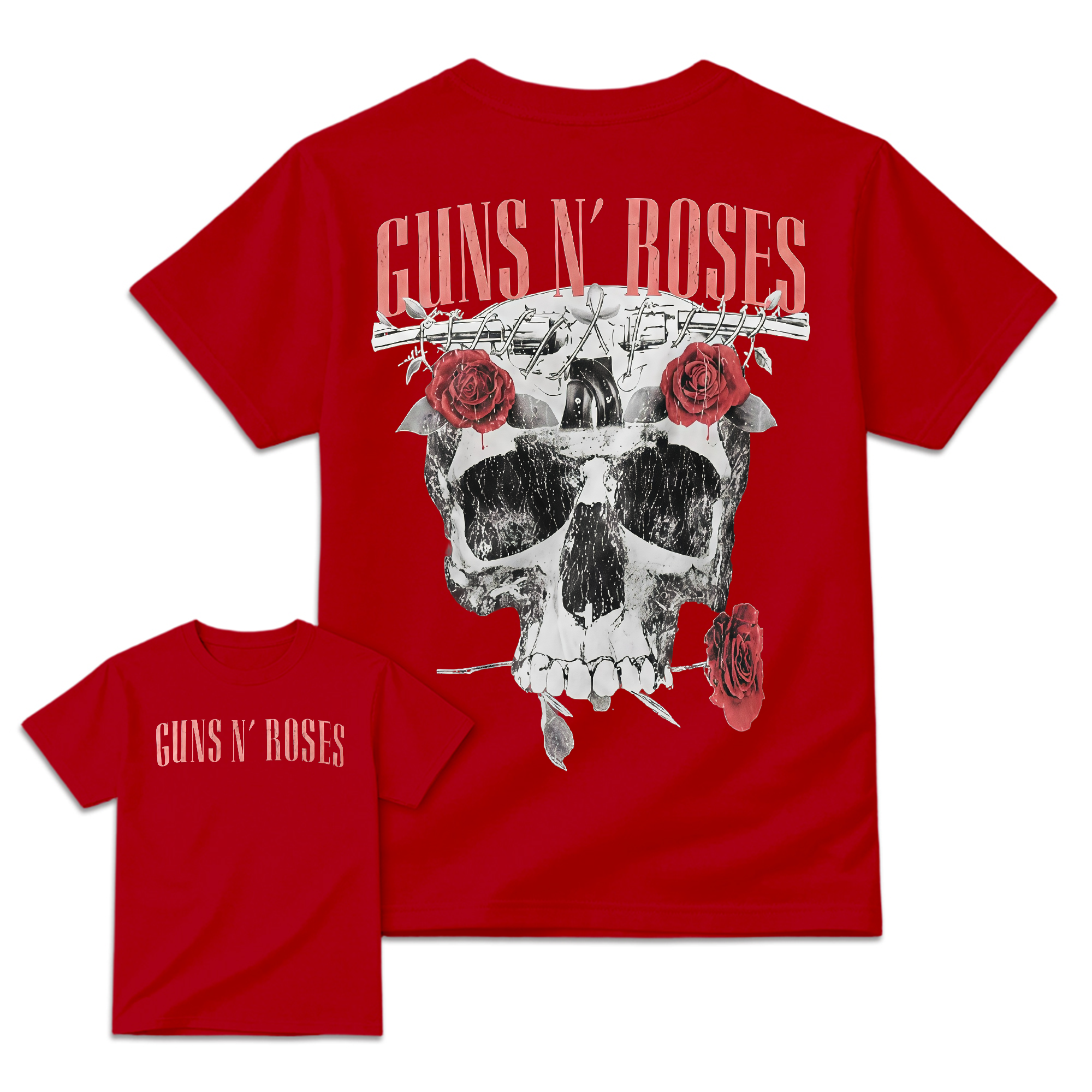 Guns N' Roses Black T-Shirt - Front & Back Print Skull and Roses Graphic Tee