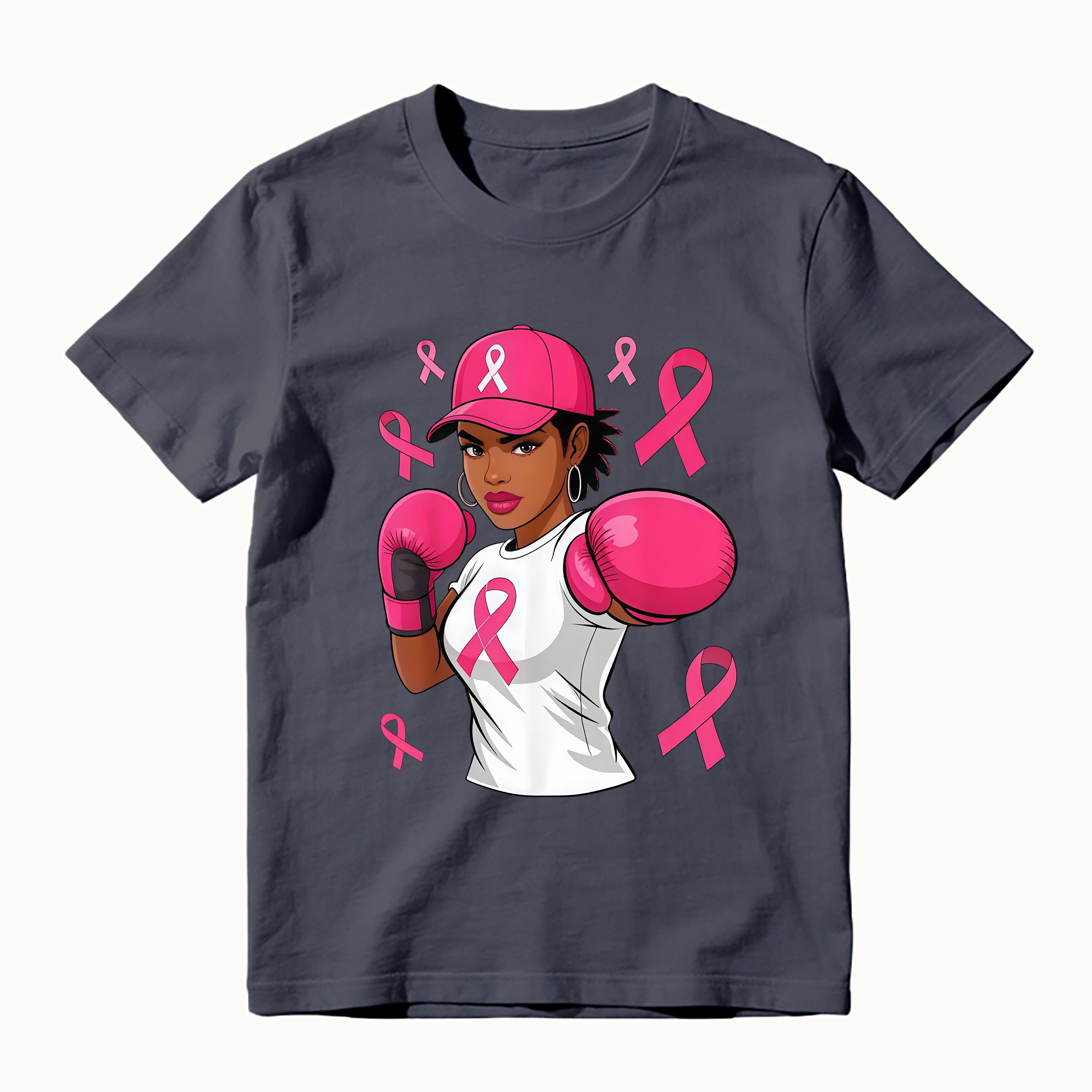 Unisex Women Black African American Fight Breast Cancer Pink Ribbon T-Shirt
