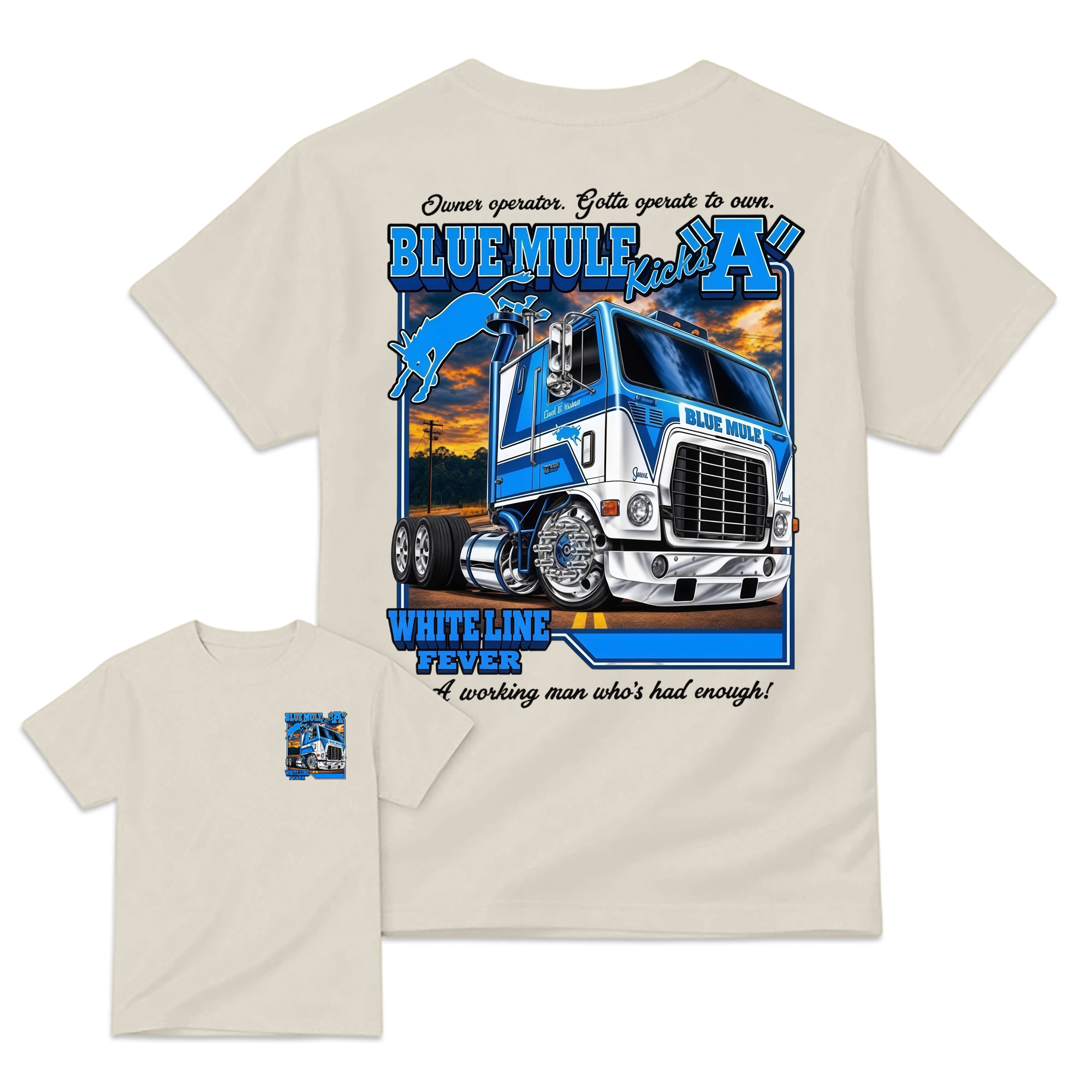 Blue Mule White Line Fever Vintage Trucker Graphic Tee