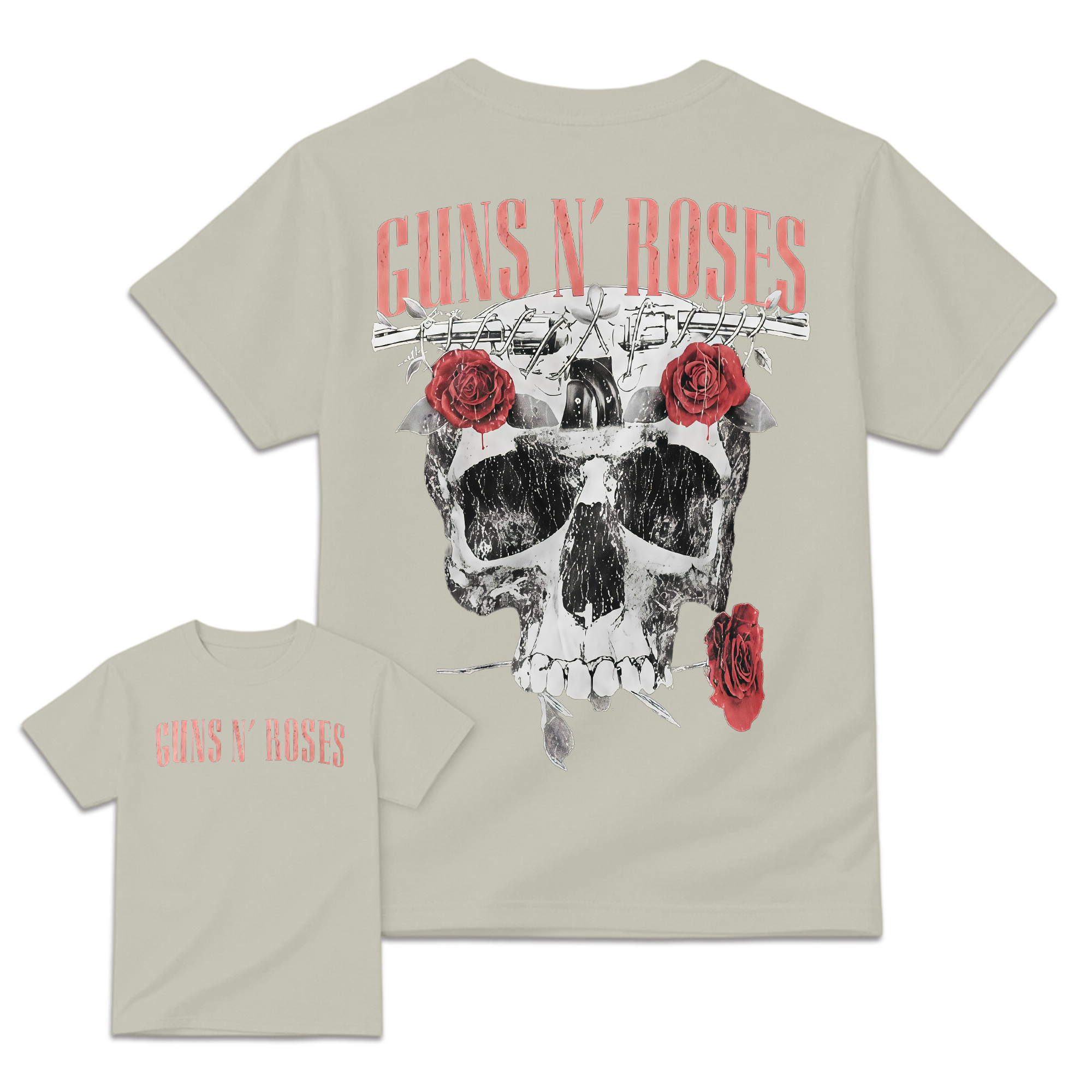 Guns N' Roses Black T-Shirt - Front & Back Print Skull and Roses Graphic Tee