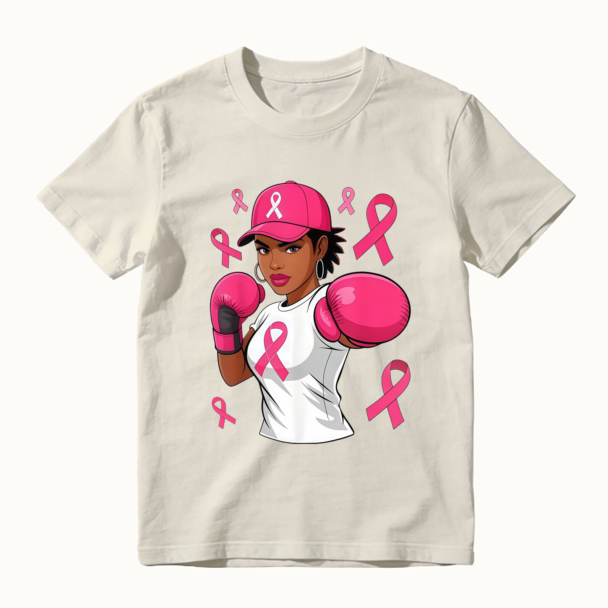 Unisex Women Black African American Fight Breast Cancer Pink Ribbon T-Shirt