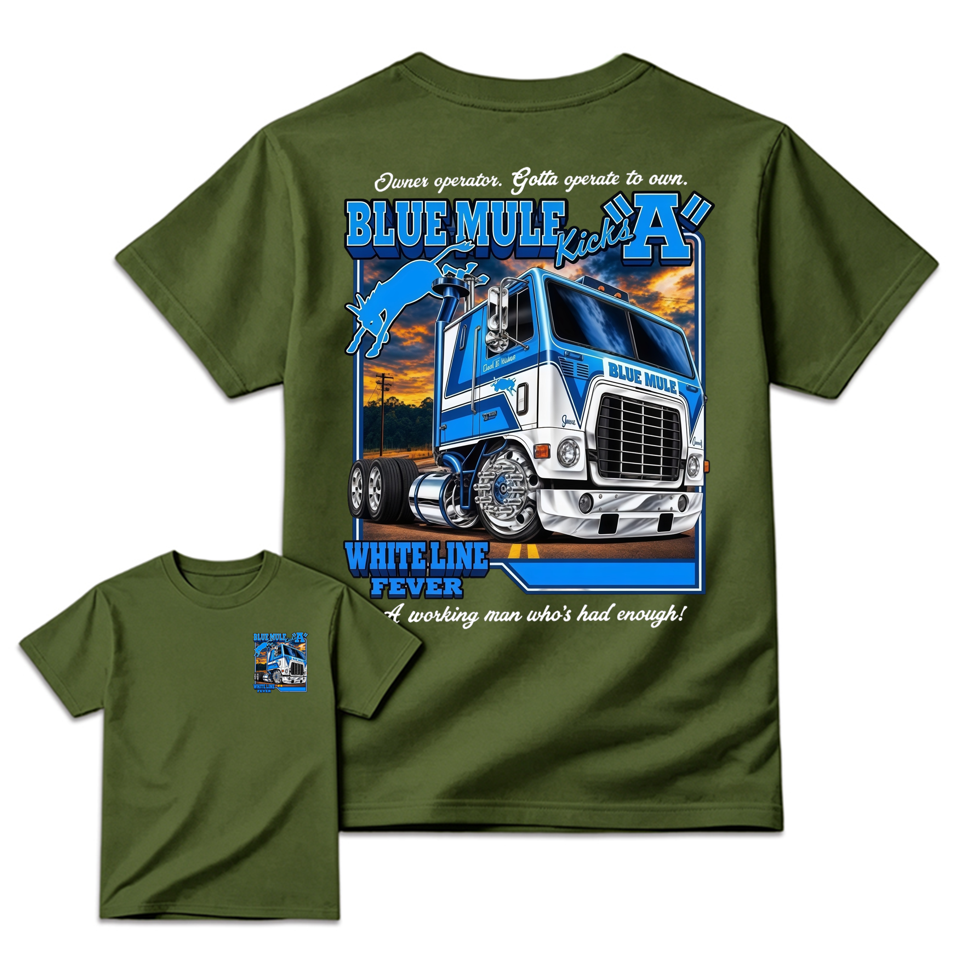 Blue Mule White Line Fever Vintage Trucker Graphic Tee