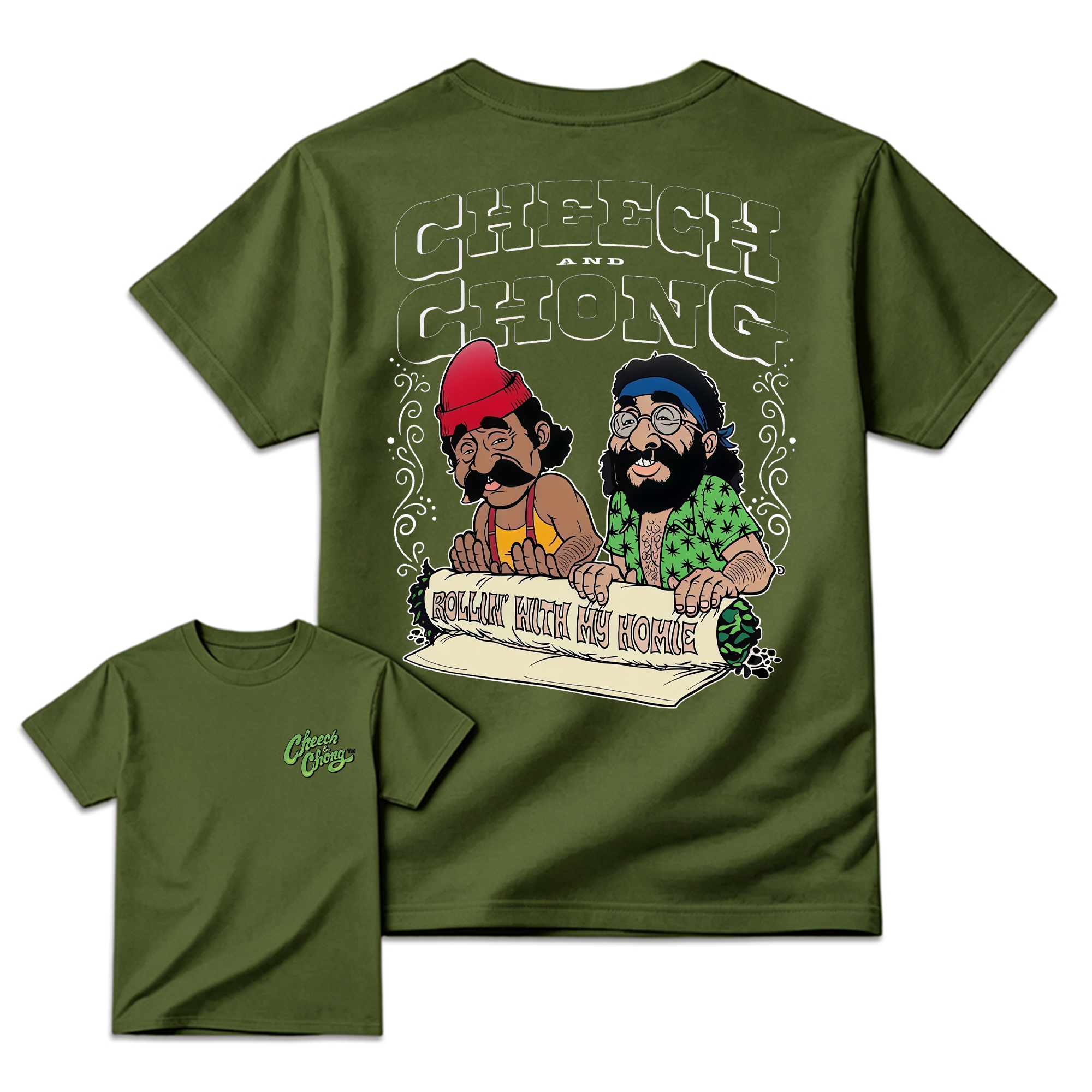 Cheech and Ch0ng Rolling with My Homies Graphic T-Shirt, Retro Comedy Movie Cannabis Humor Tee