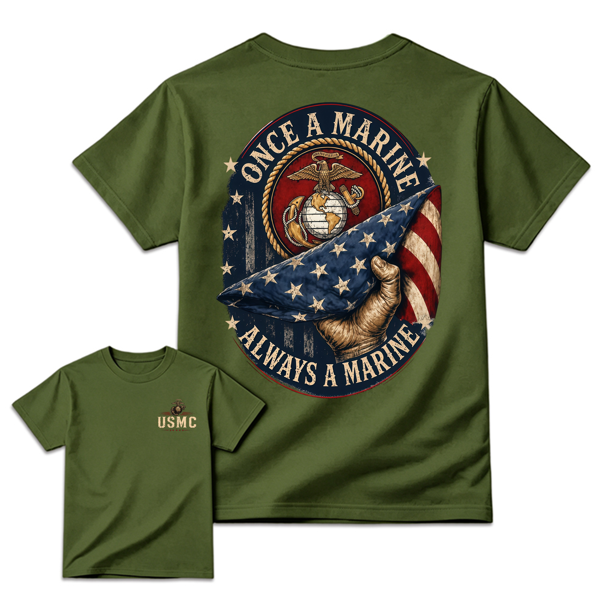 Once a Marine Always a Marine T-Shirt, USMC Veteran Patriotic Graphic Tee