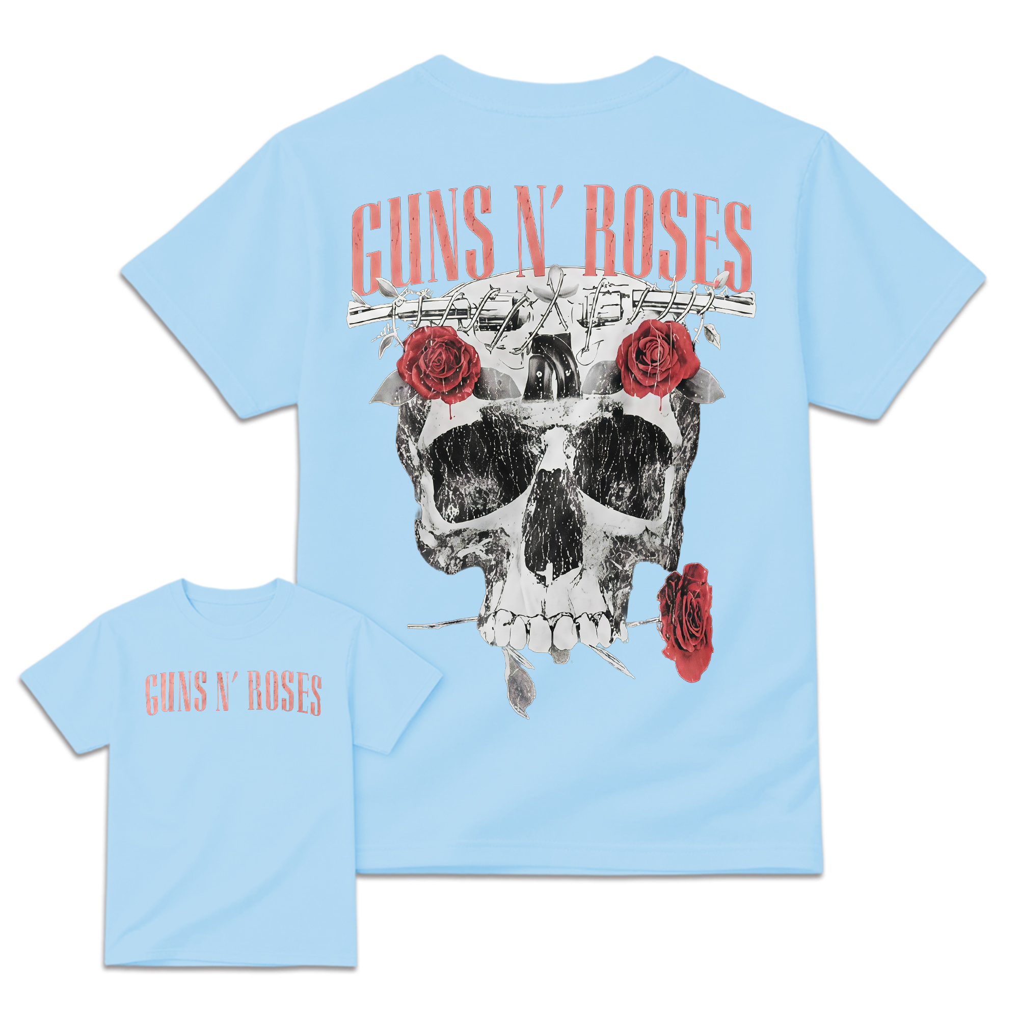 Guns N' Roses Black T-Shirt - Front & Back Print Skull and Roses Graphic Tee