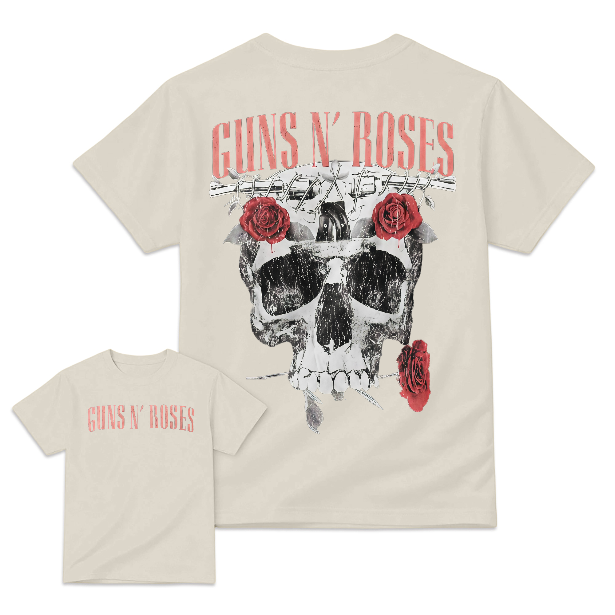 Guns N' Roses Black T-Shirt - Front & Back Print Skull and Roses Graphic Tee