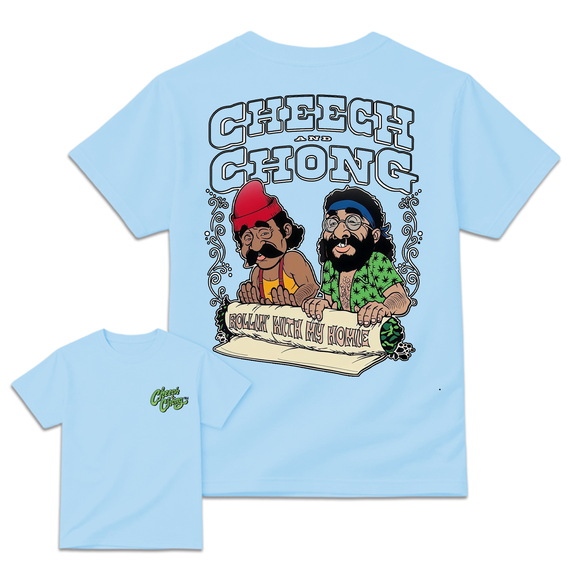Cheech and Ch0ng Rolling with My Homies Graphic T-Shirt, Retro Comedy Movie Cannabis Humor Tee