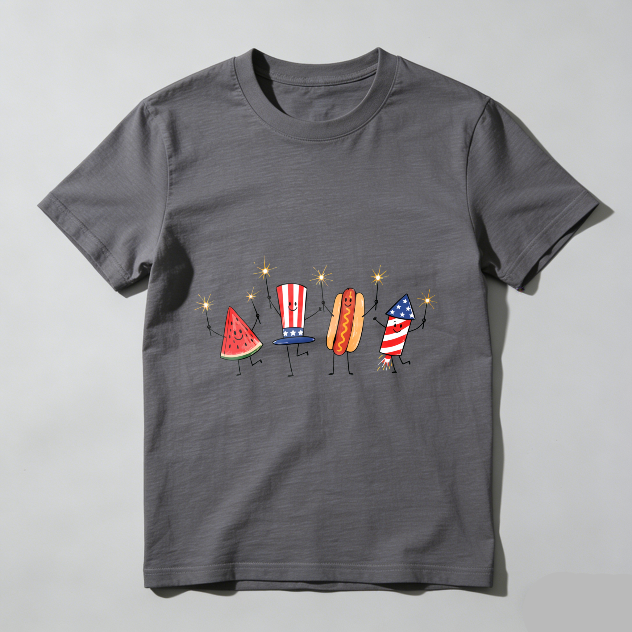 Watermelon Hotdog Firework Patriotic Doodle Fourth of July Shirt
