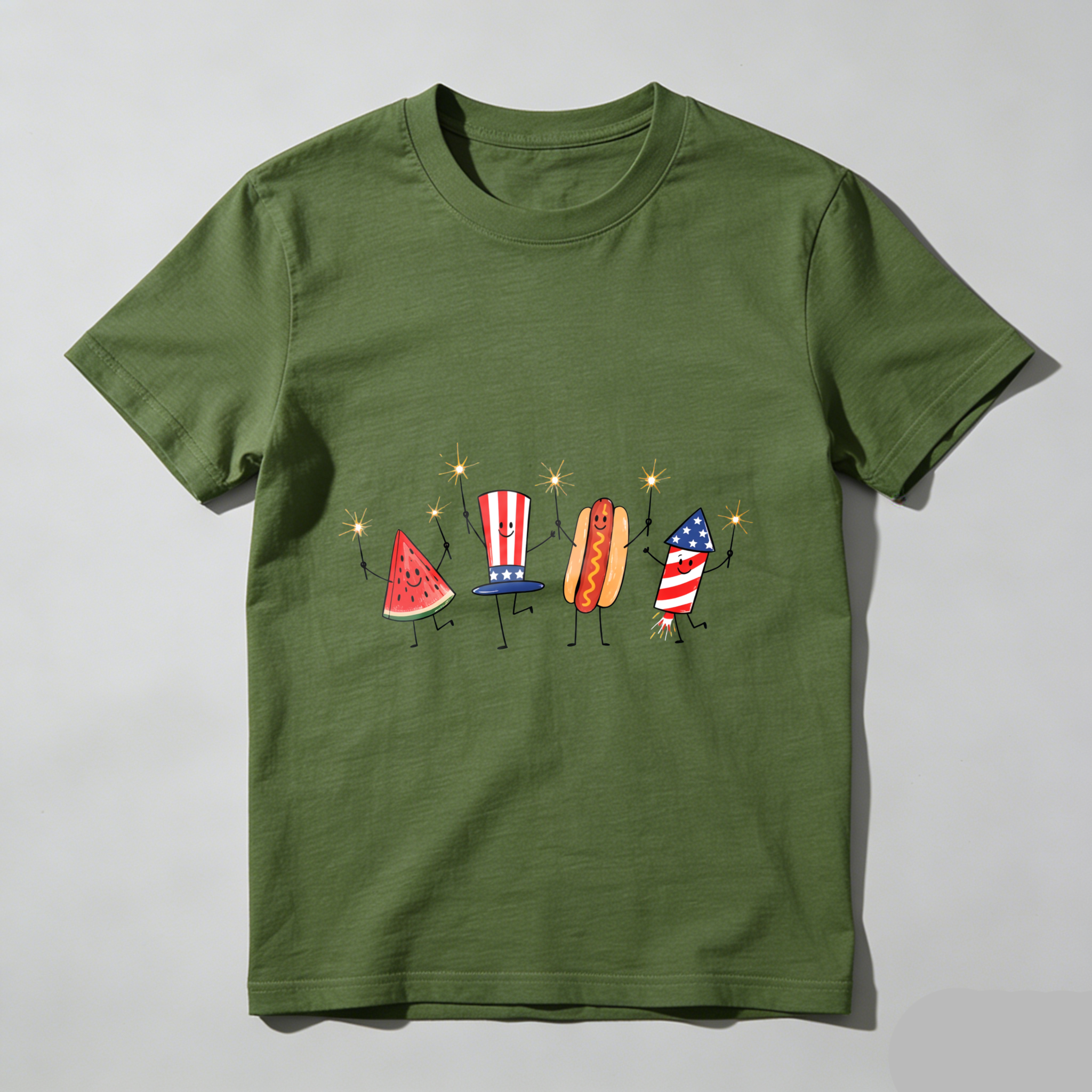 Watermelon Hotdog Firework Patriotic Doodle Fourth of July Shirt