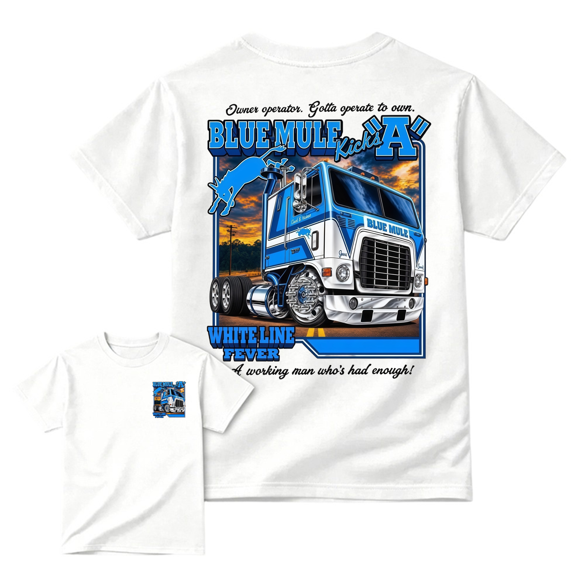 Blue Mule White Line Fever Vintage Trucker Graphic Tee