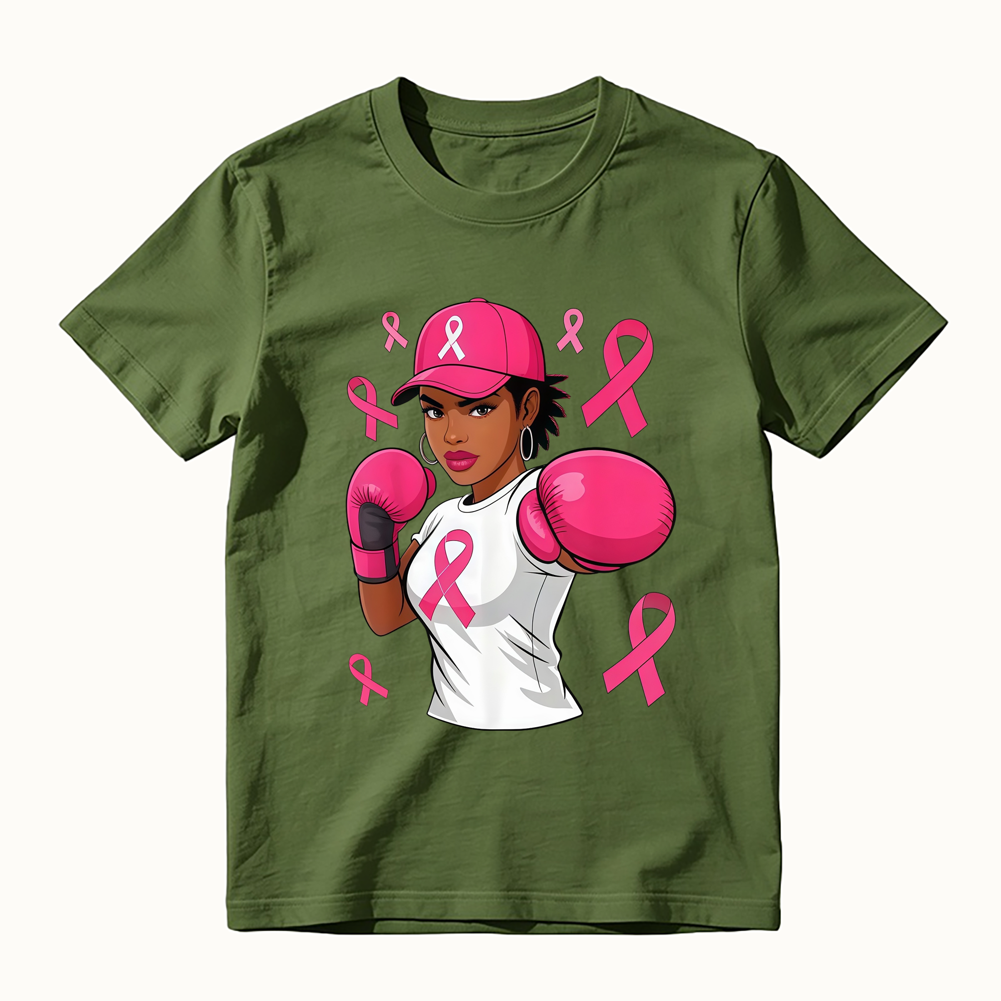 Unisex Women Black African American Fight Breast Cancer Pink Ribbon T-Shirt