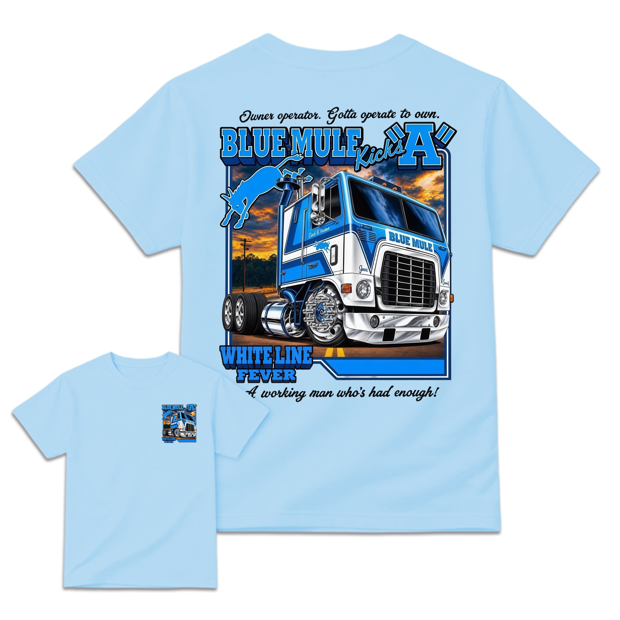 Blue Mule White Line Fever Vintage Trucker Graphic Tee