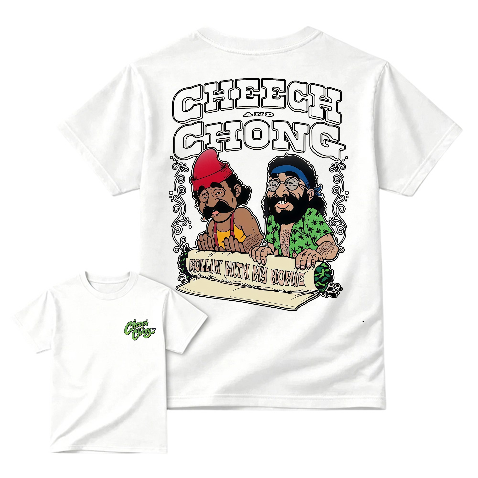 Cheech and Ch0ng Rolling with My Homies Graphic T-Shirt, Retro Comedy Movie Cannabis Humor Tee