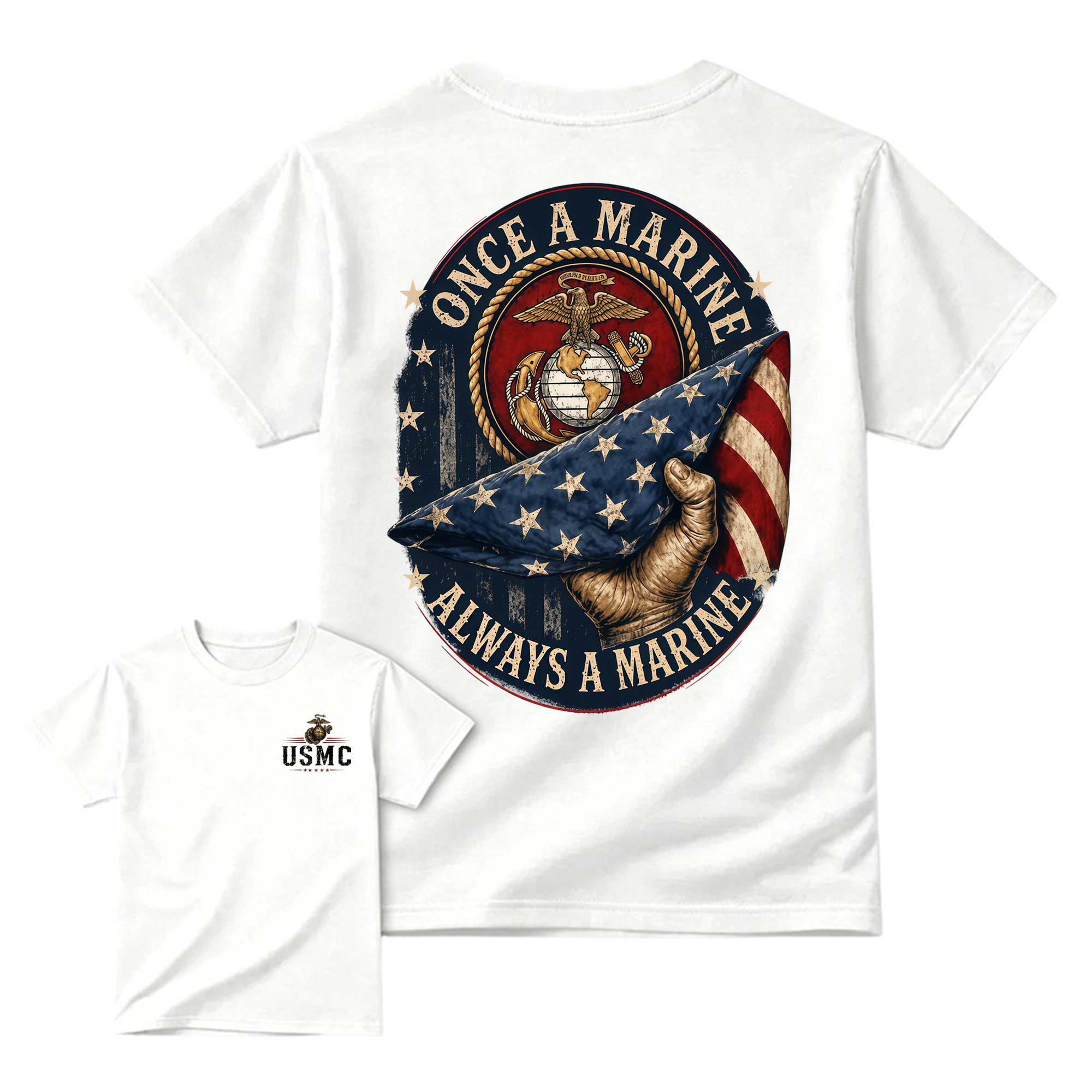 Once a Marine Always a Marine T-Shirt, USMC Veteran Patriotic Graphic Tee