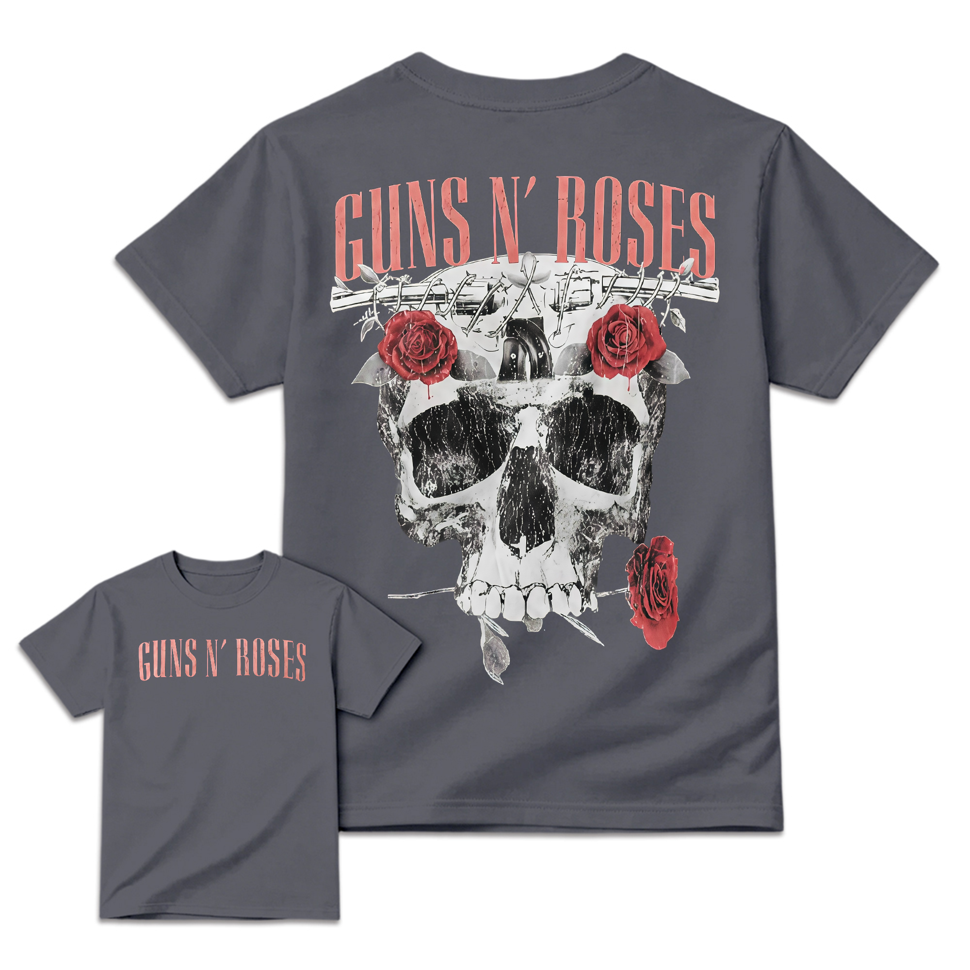 Guns N' Roses Black T-Shirt - Front & Back Print Skull and Roses Graphic Tee