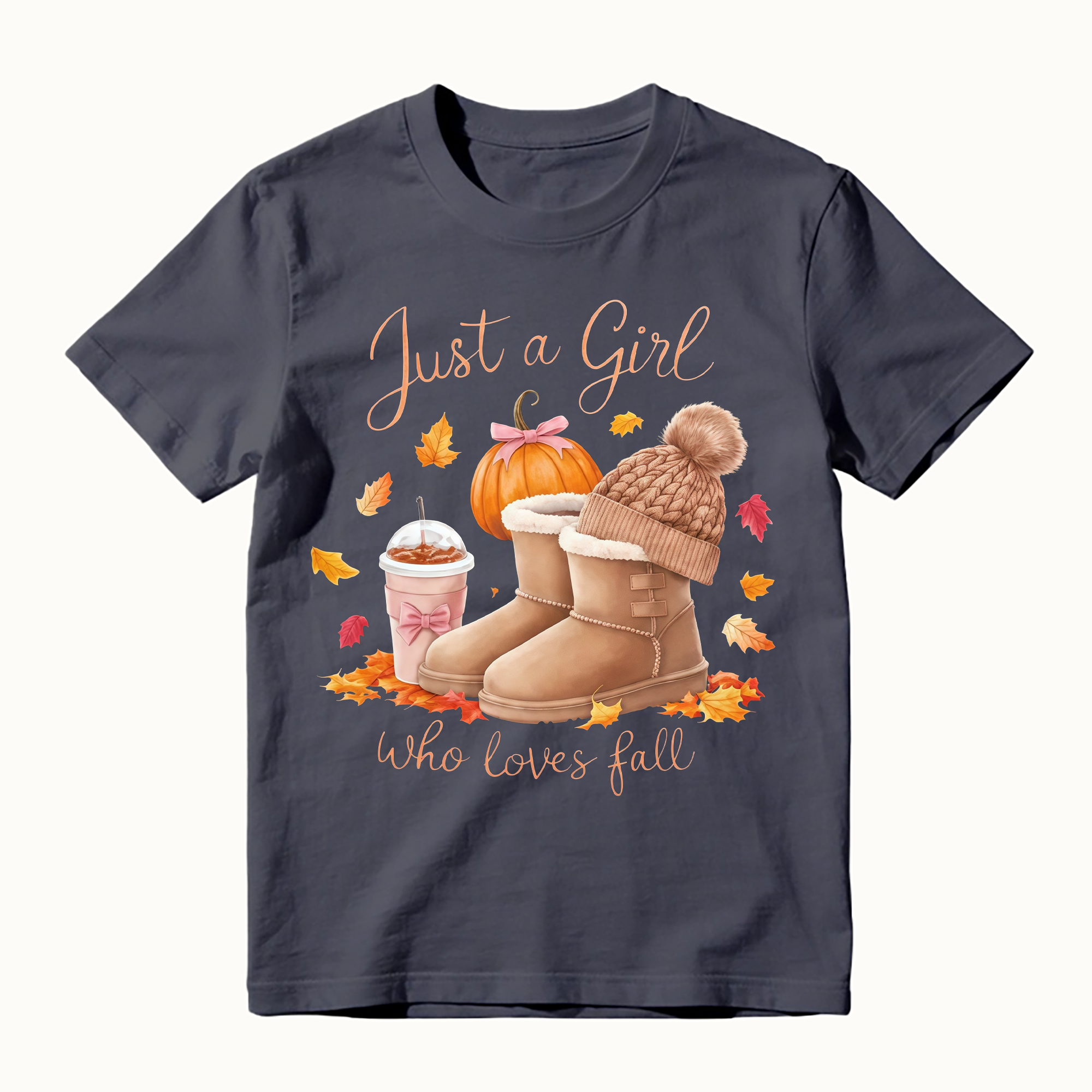 Just A Girl Who Loves Fall Pumpkin Autumn Leaves Graphic T-shirt