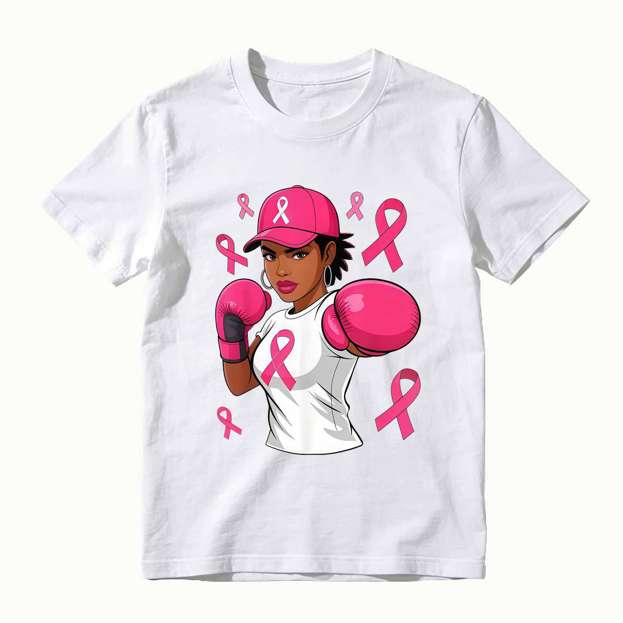 Unisex Women Black African American Fight Breast Cancer Pink Ribbon T-Shirt