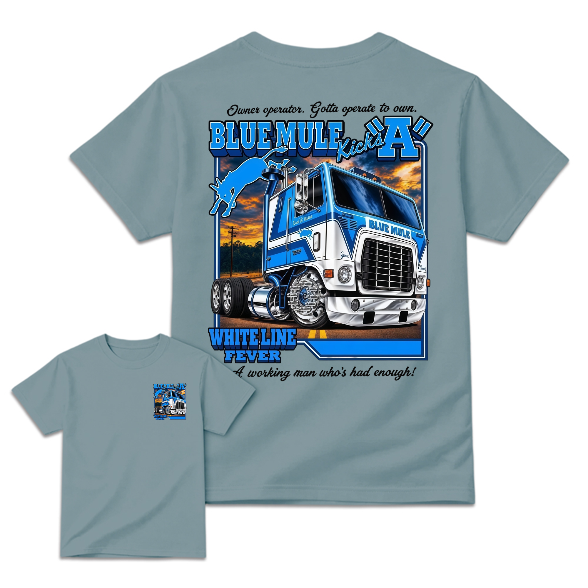 Blue Mule White Line Fever Vintage Trucker Graphic Tee