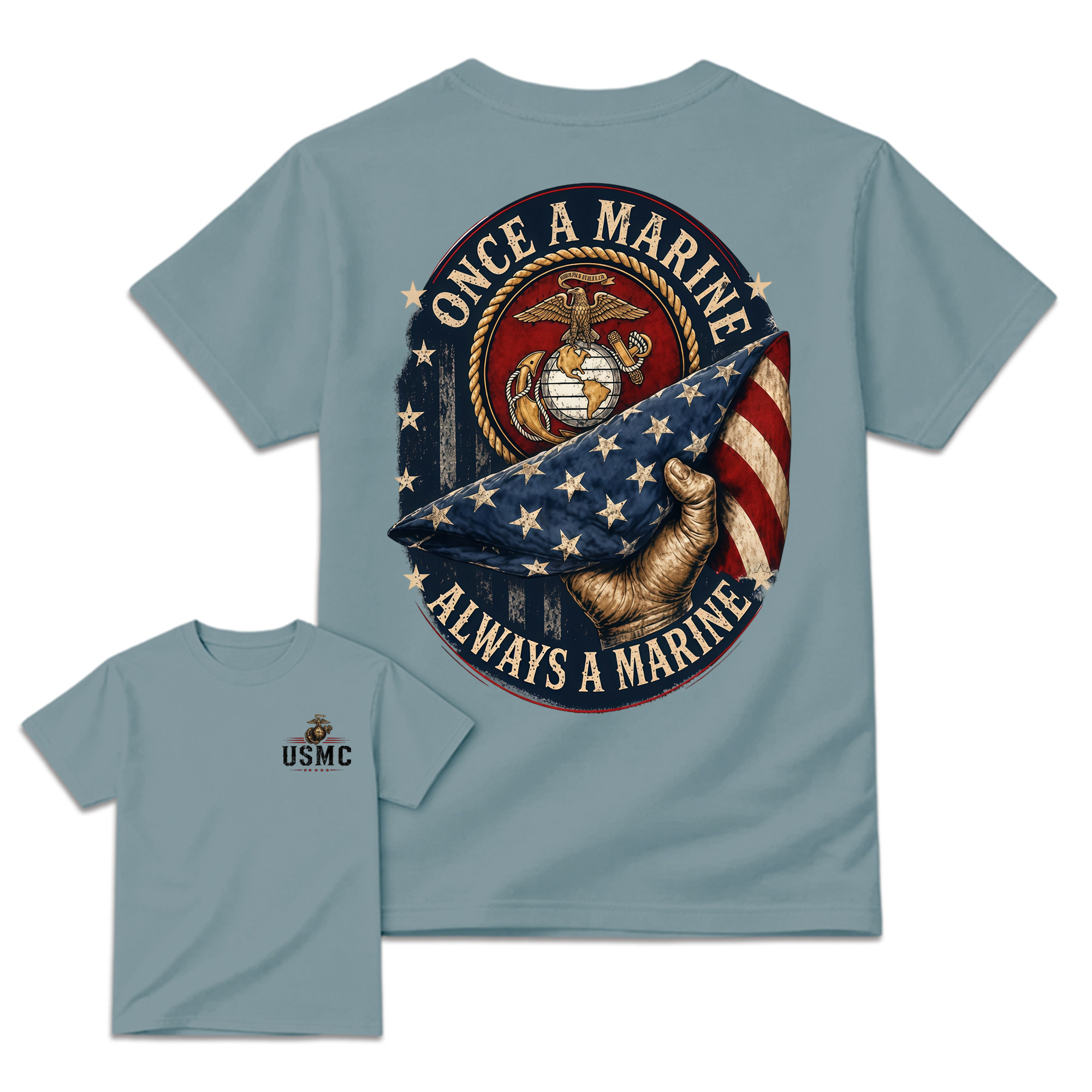 Once a Marine Always a Marine T-Shirt, USMC Veteran Patriotic Graphic Tee