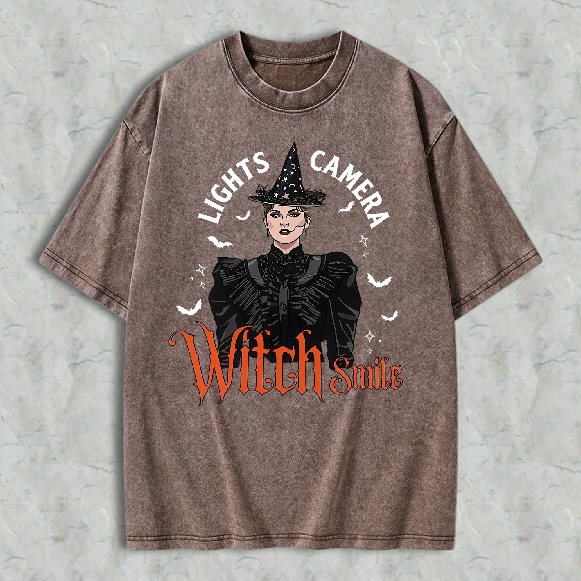 Lights, Camera, Witch Smile! Premium Spooky Season Graphic Washed T-shirt