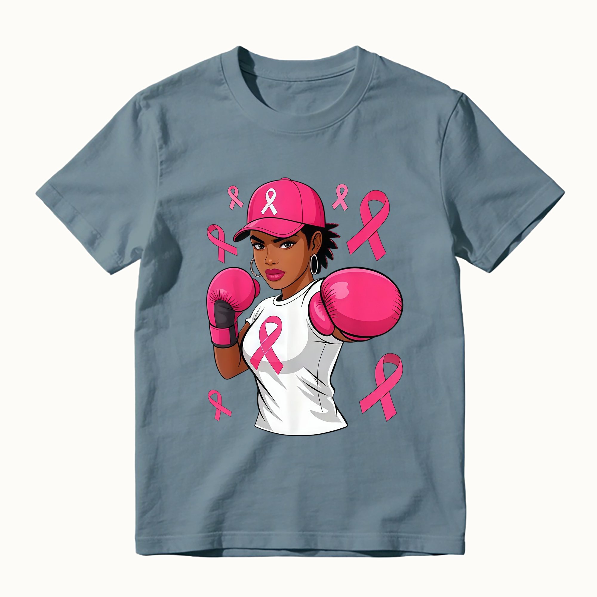Unisex Women Black African American Fight Breast Cancer Pink Ribbon T-Shirt