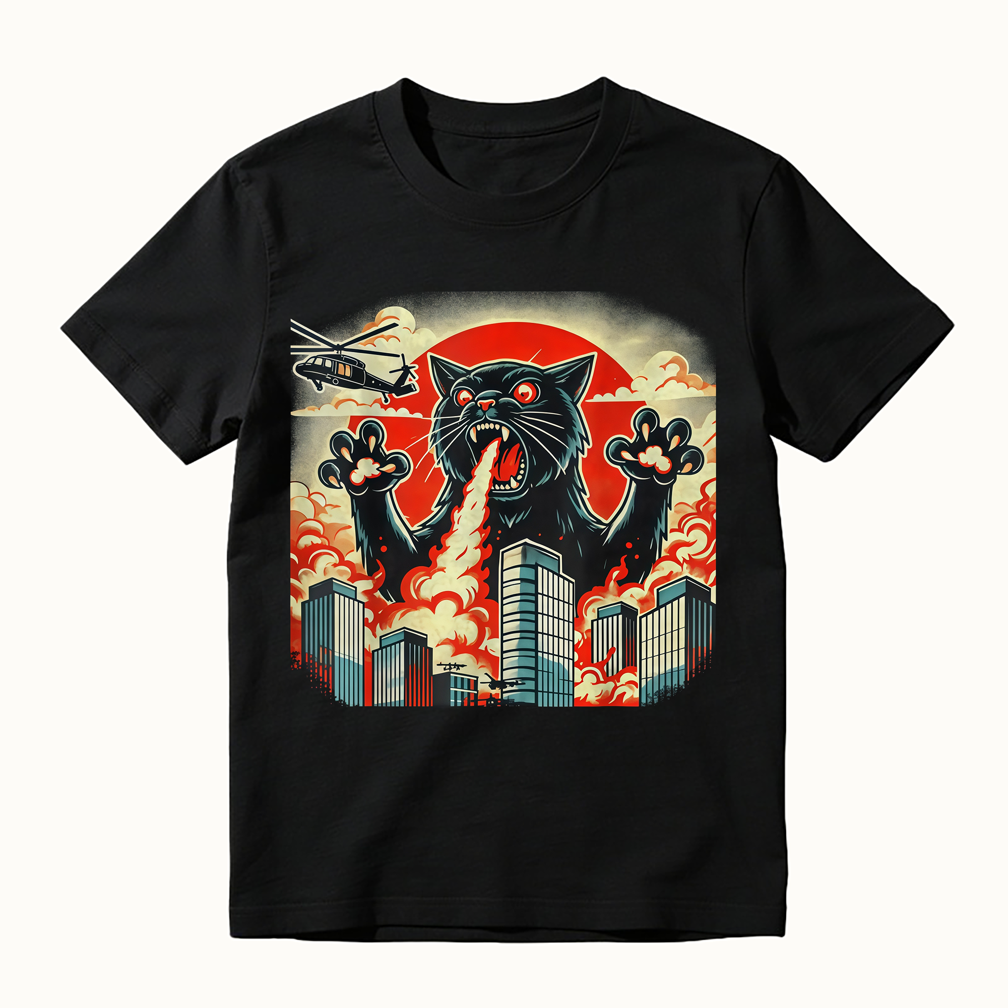 Catzilla Funny Japanese Art Graphic Tee