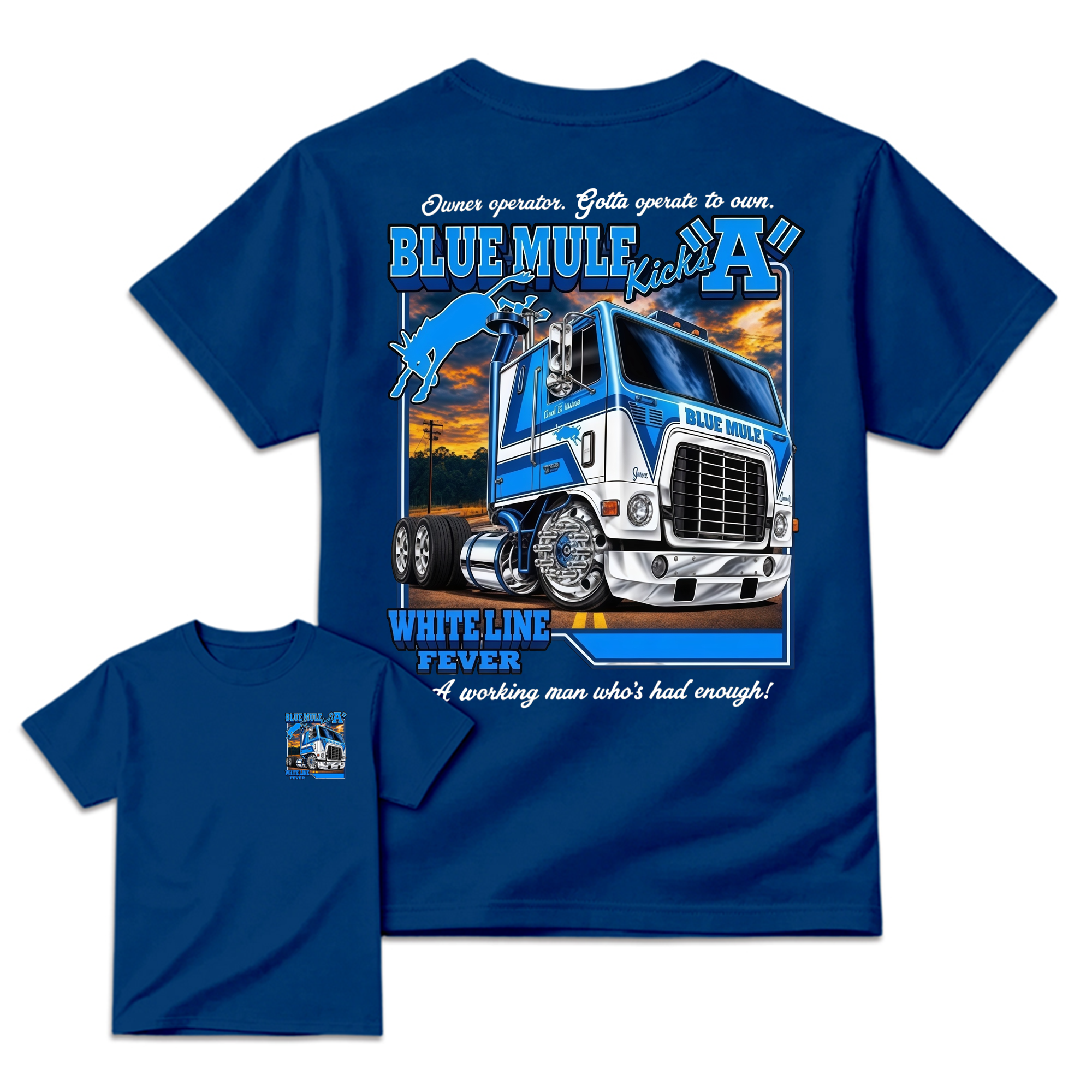 Blue Mule White Line Fever Vintage Trucker Graphic Tee