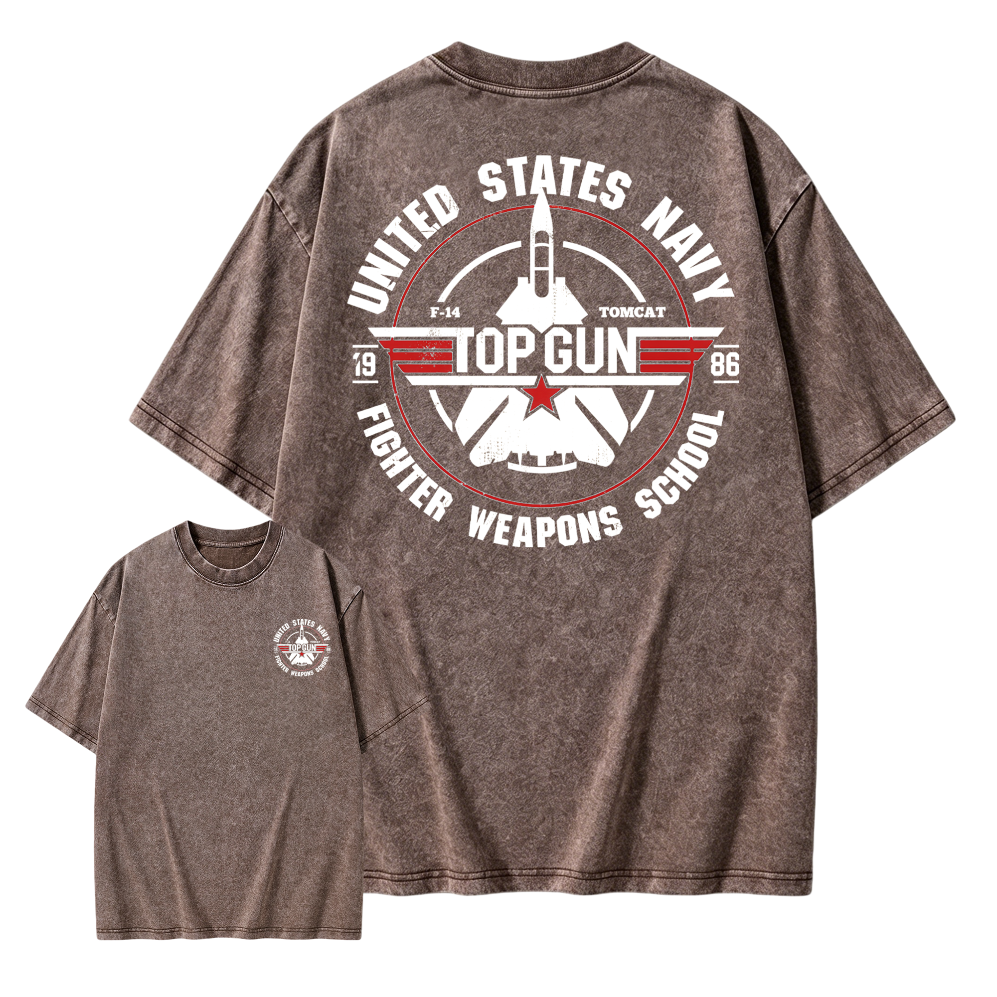 T0p Gun Vintage 80s Fighter Pilot Graphic Washed T-shirt, Retro Military Aviation Washed T-shirt, Navy Fighter Jet Unisex Washed T-shirt