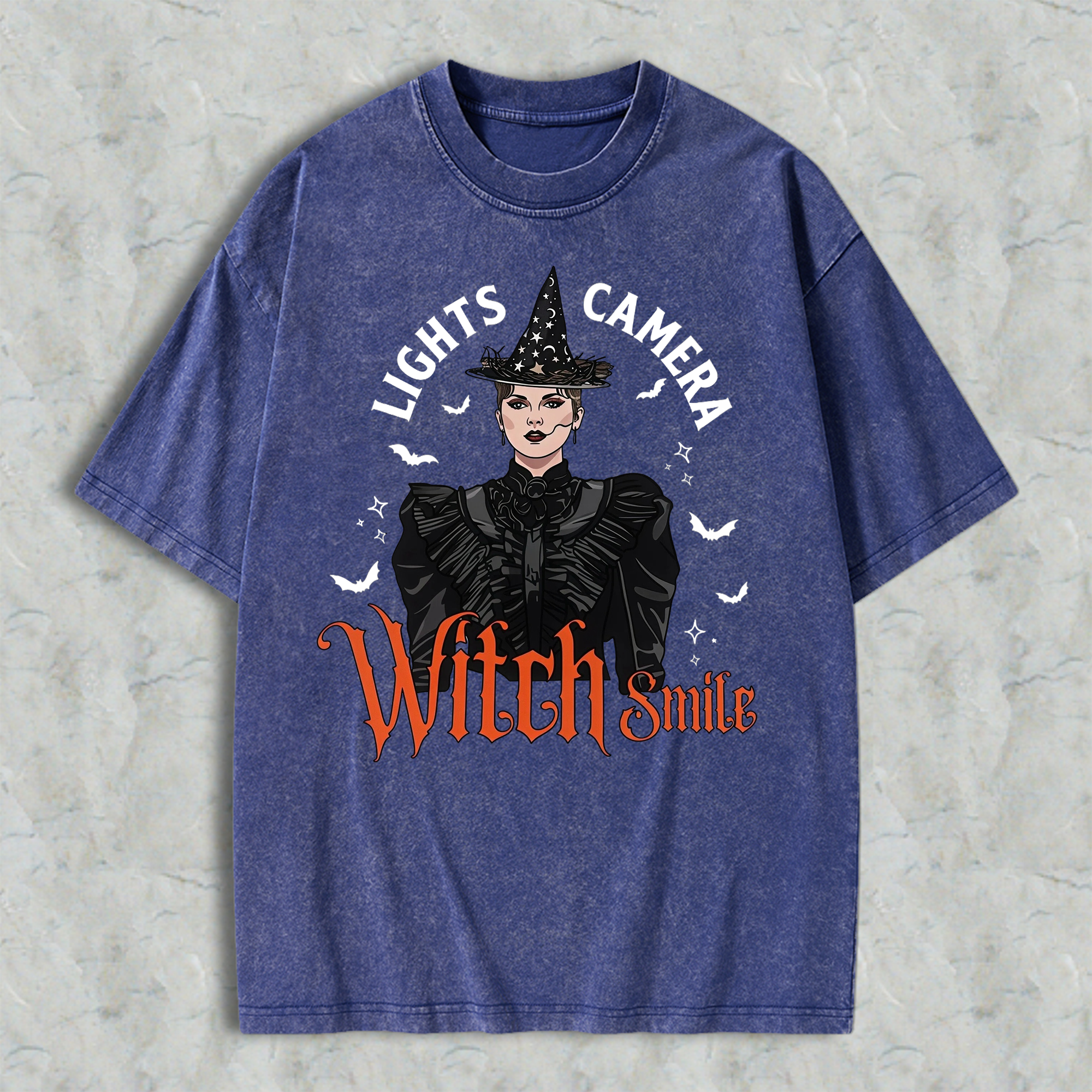 Lights, Camera, Witch Smile! Premium Spooky Season Graphic Washed T-shirt