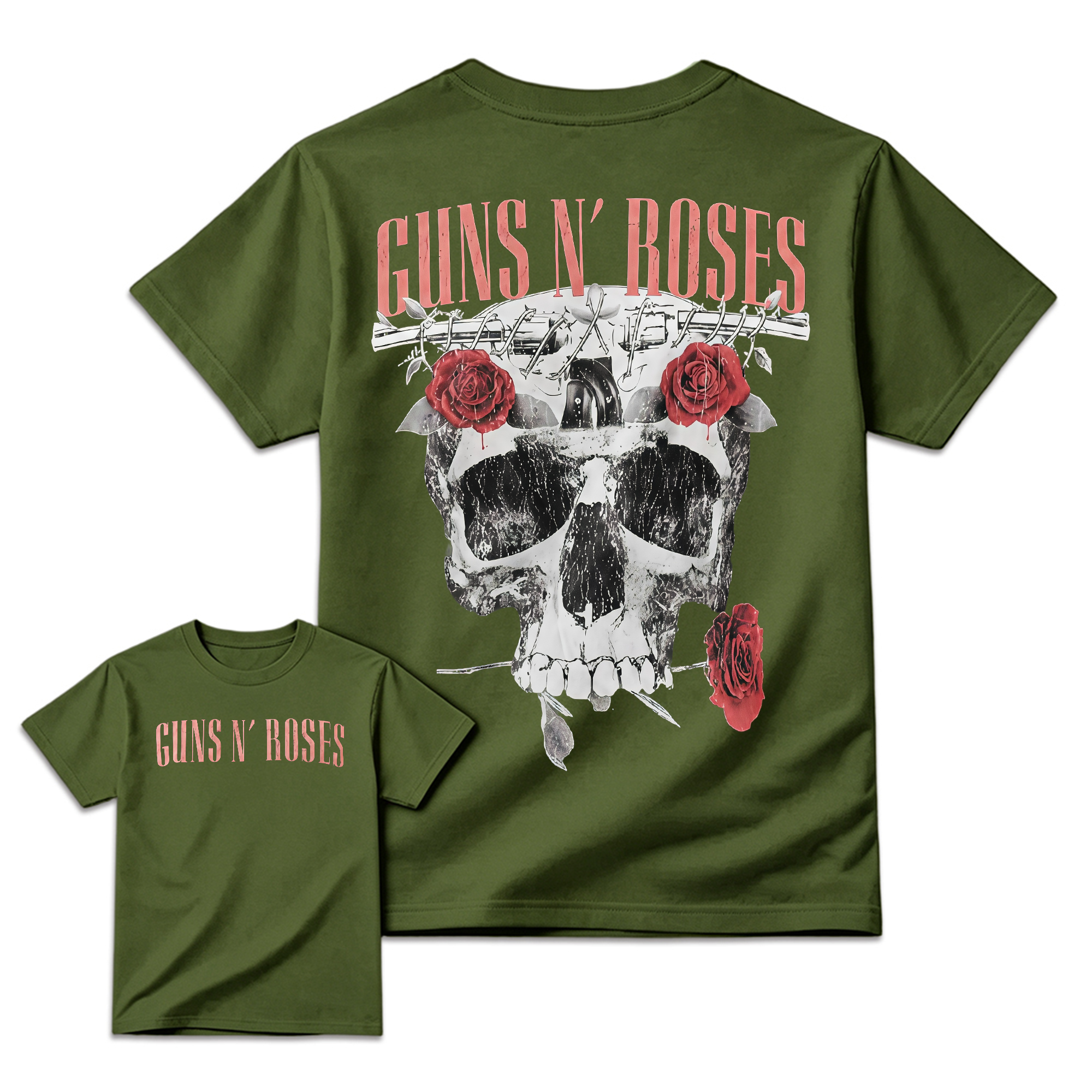 Guns N' Roses Black T-Shirt - Front & Back Print Skull and Roses Graphic Tee