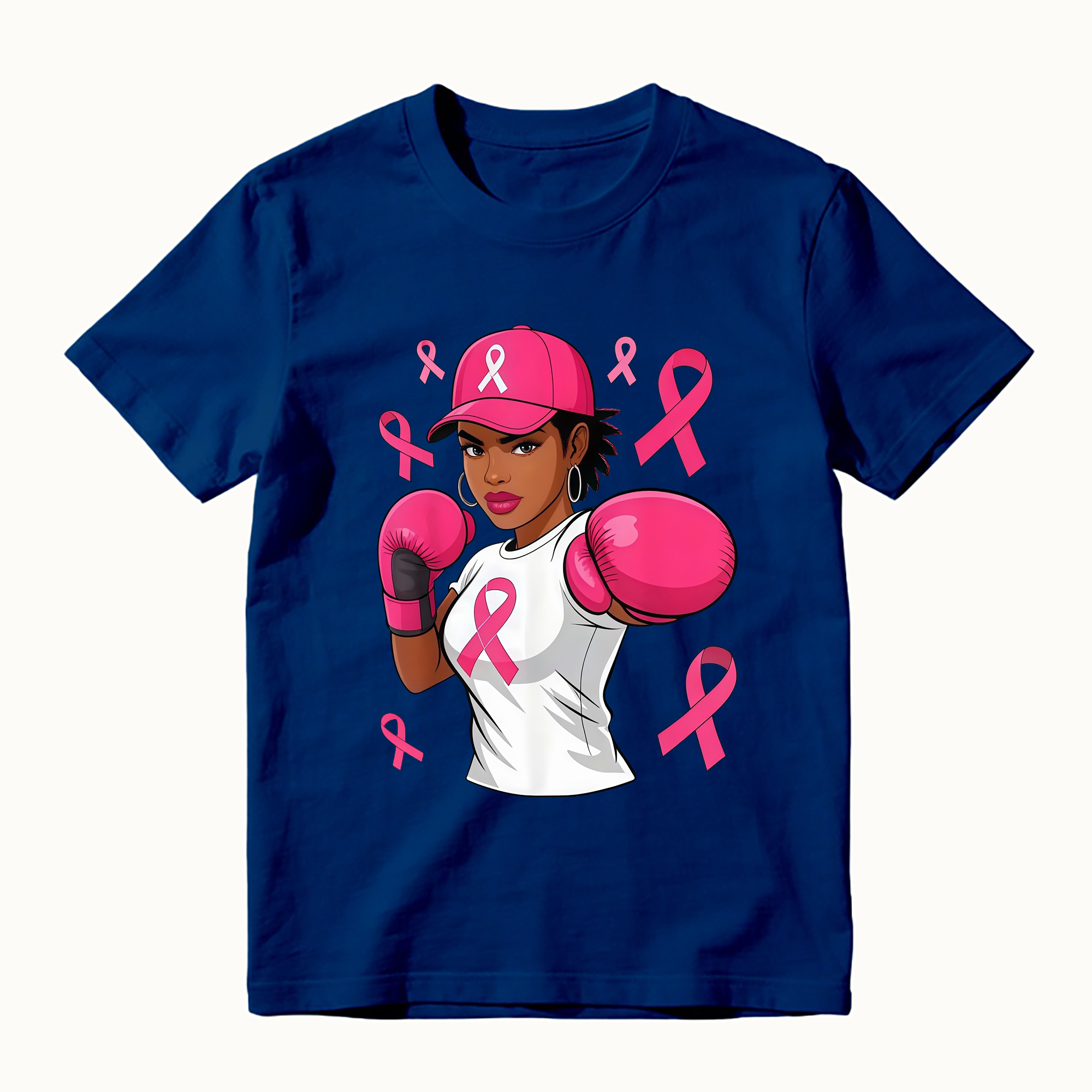 Unisex Women Black African American Fight Breast Cancer Pink Ribbon T-Shirt