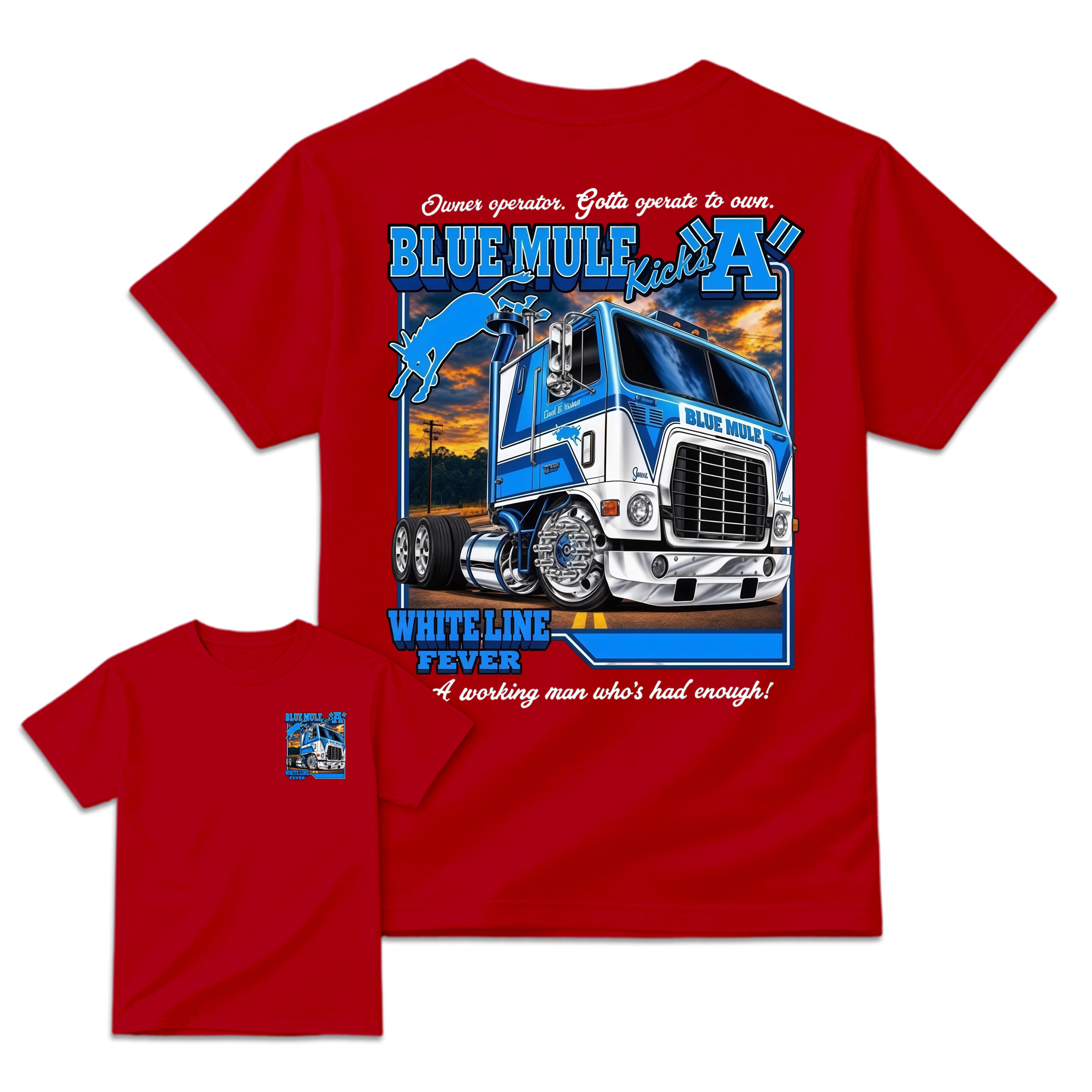 Blue Mule White Line Fever Vintage Trucker Graphic Tee
