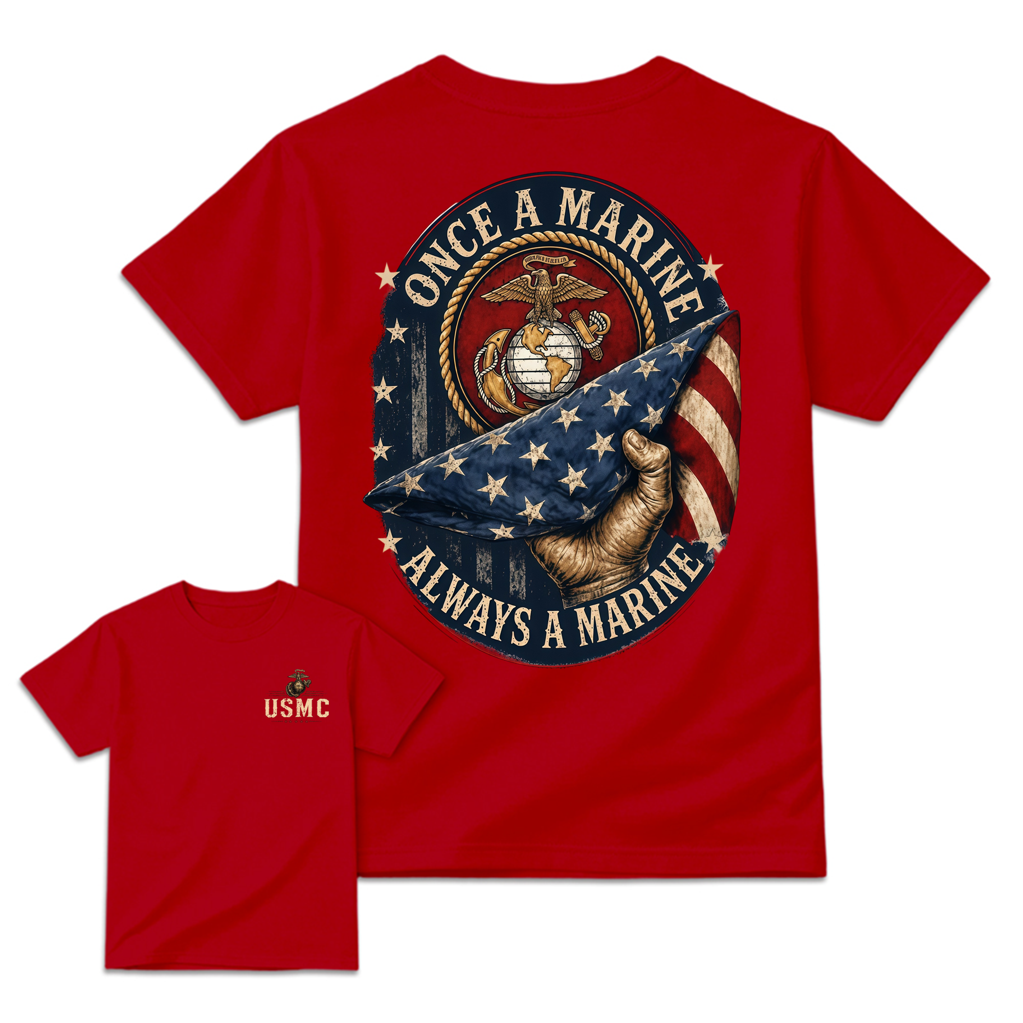 Once a Marine Always a Marine T-Shirt, USMC Veteran Patriotic Graphic Tee