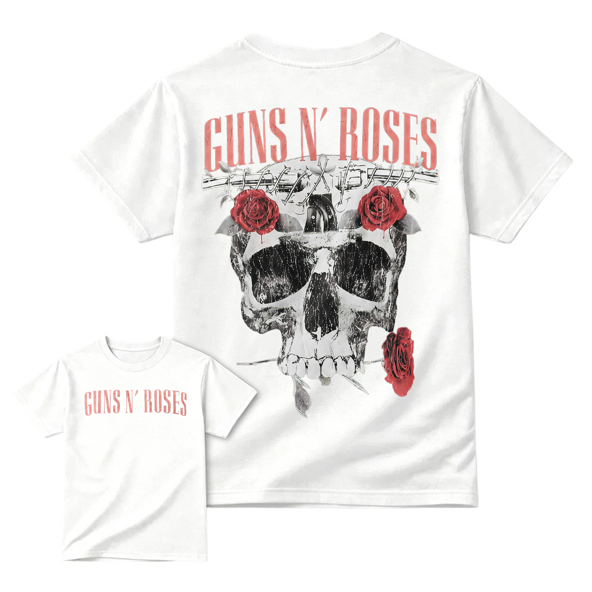 Guns N' Roses Black T-Shirt - Front & Back Print Skull and Roses Graphic Tee