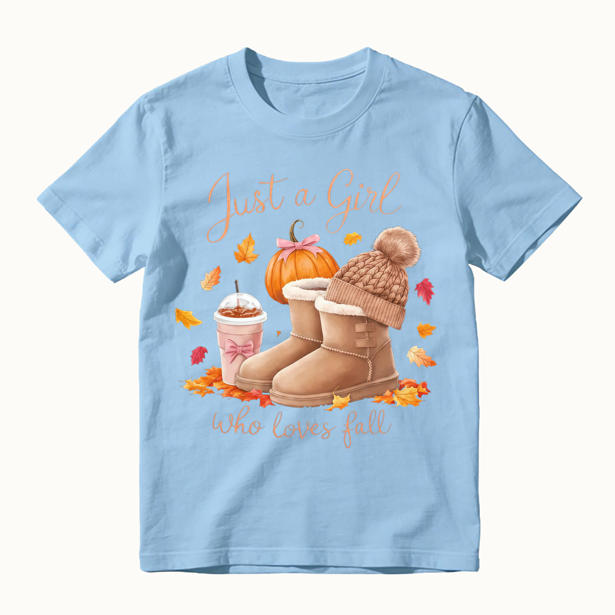 Just A Girl Who Loves Fall Pumpkin Autumn Leaves Graphic T-shirt