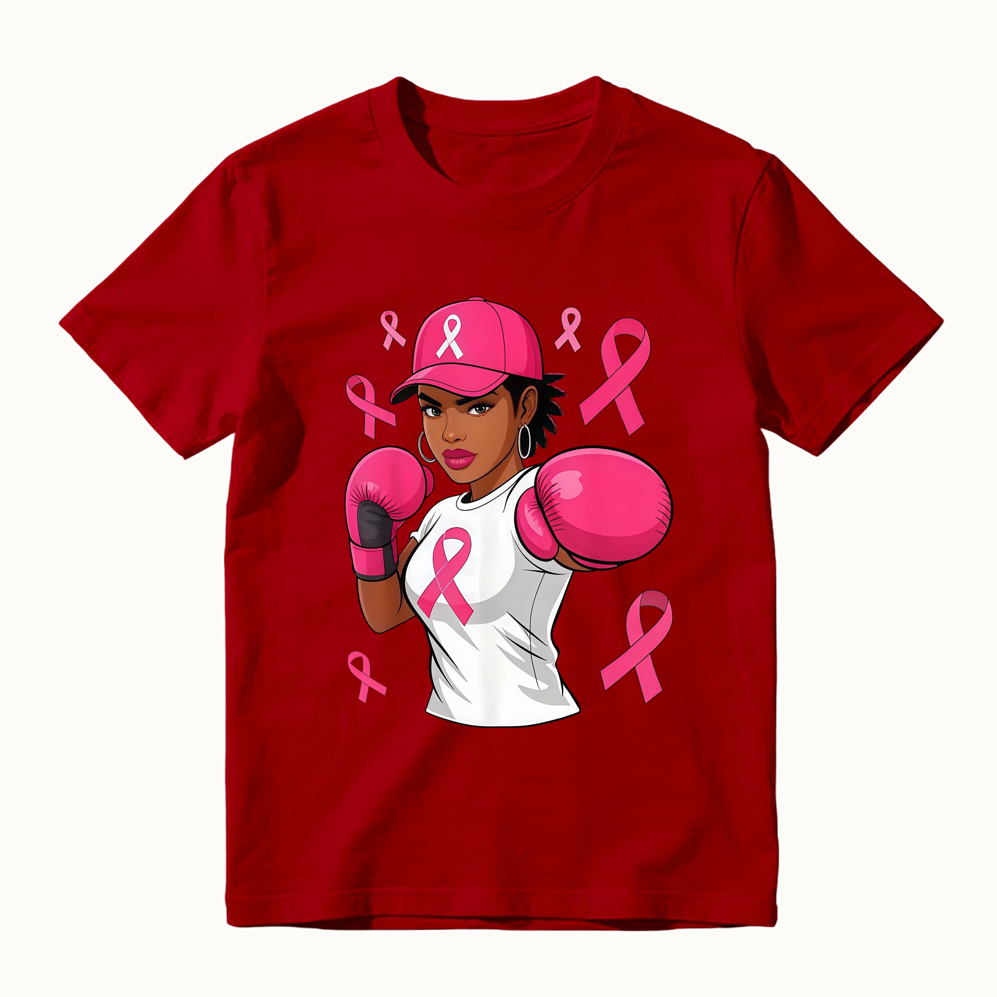 Unisex Women Black African American Fight Breast Cancer Pink Ribbon T-Shirt
