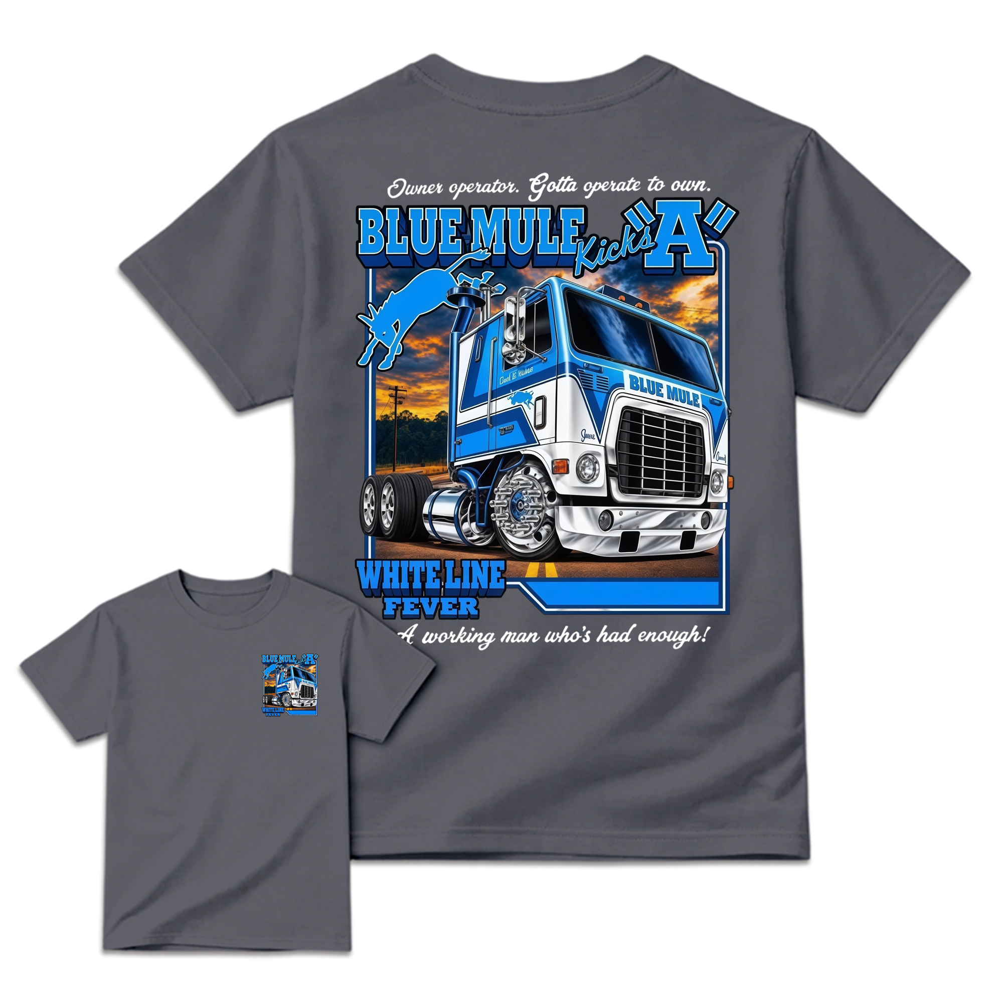 Blue Mule White Line Fever Vintage Trucker Graphic Tee