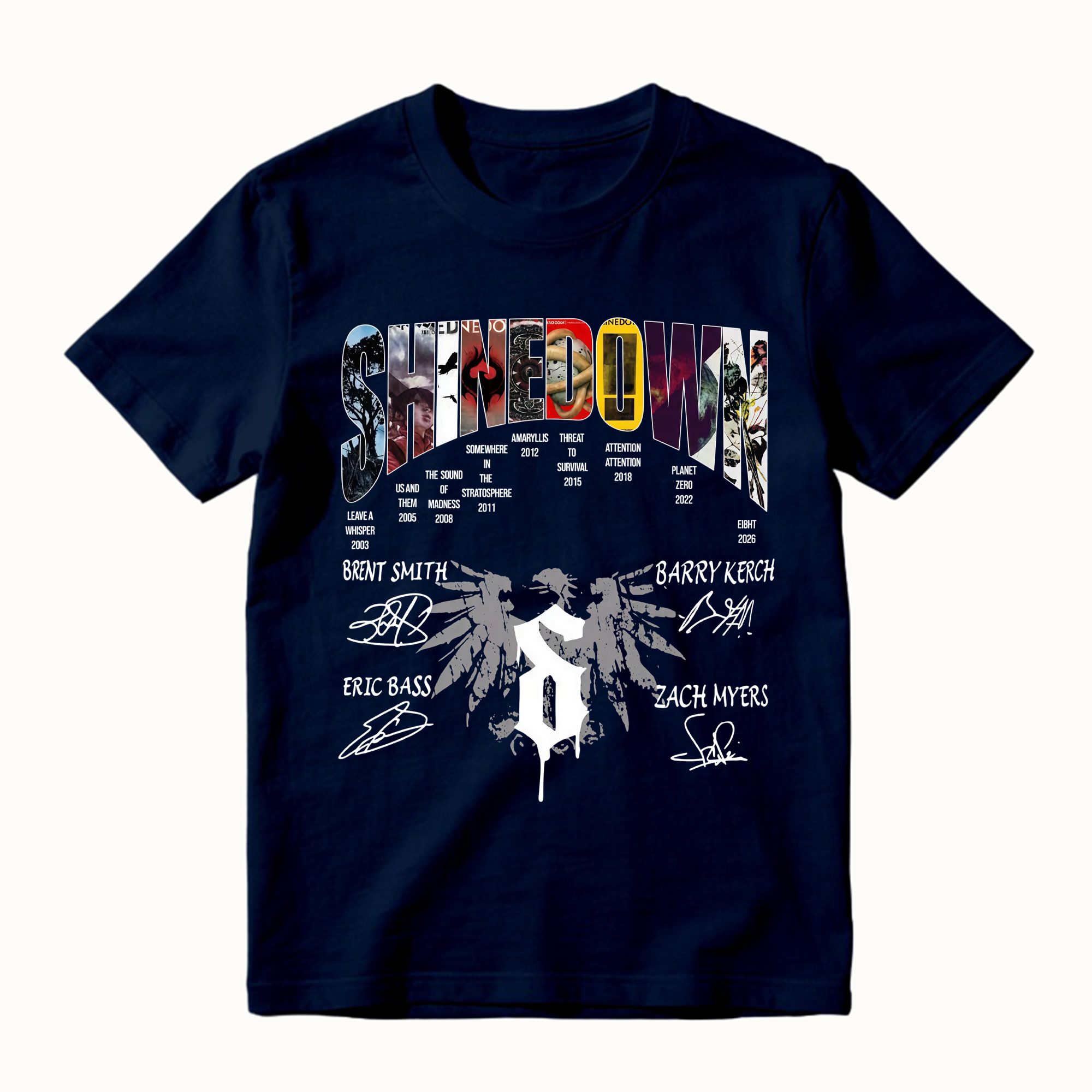 Shined0wn Discography T-Shirt, Vintage Rock Band Album Collection Shirt