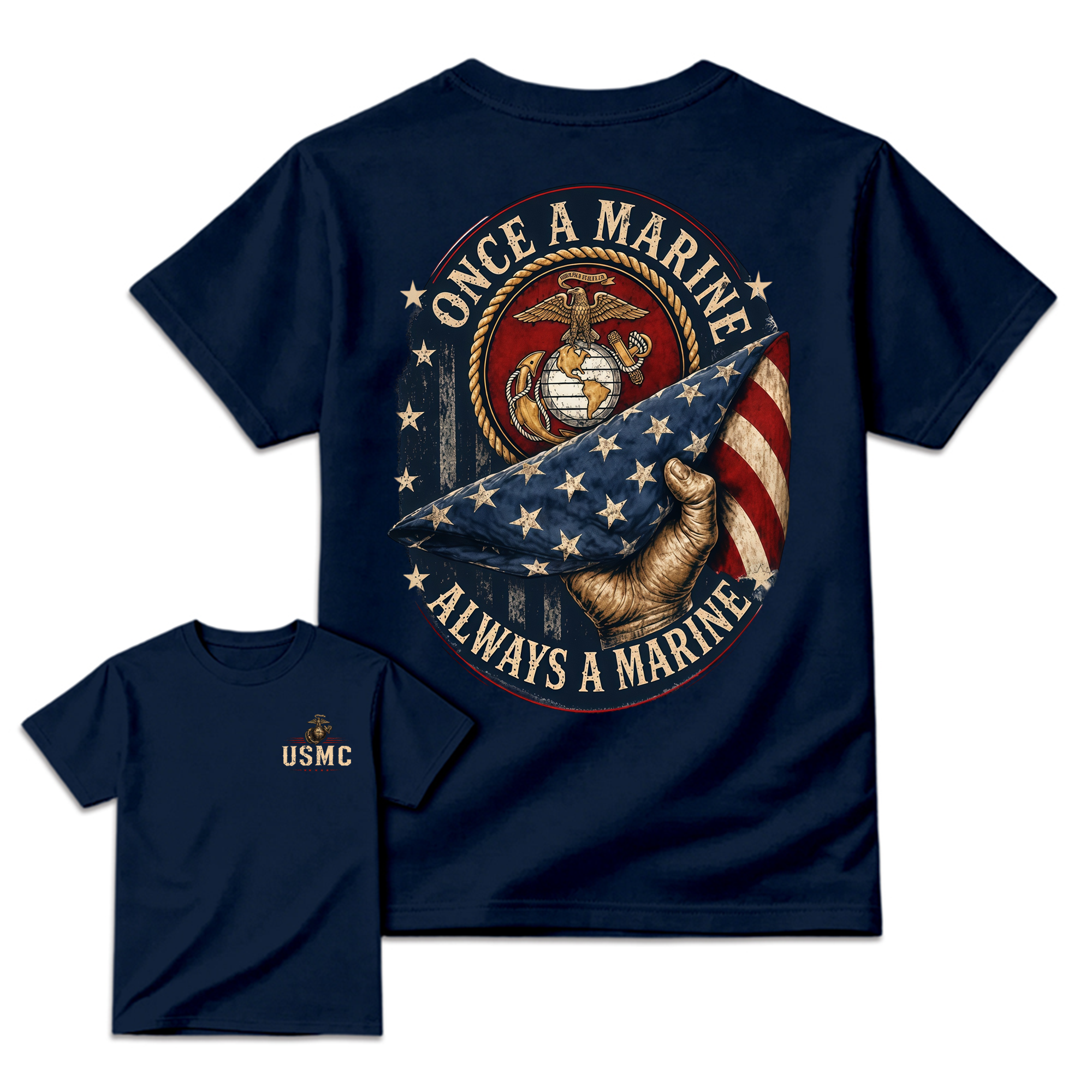 Once a Marine Always a Marine T-Shirt, USMC Veteran Patriotic Graphic Tee
