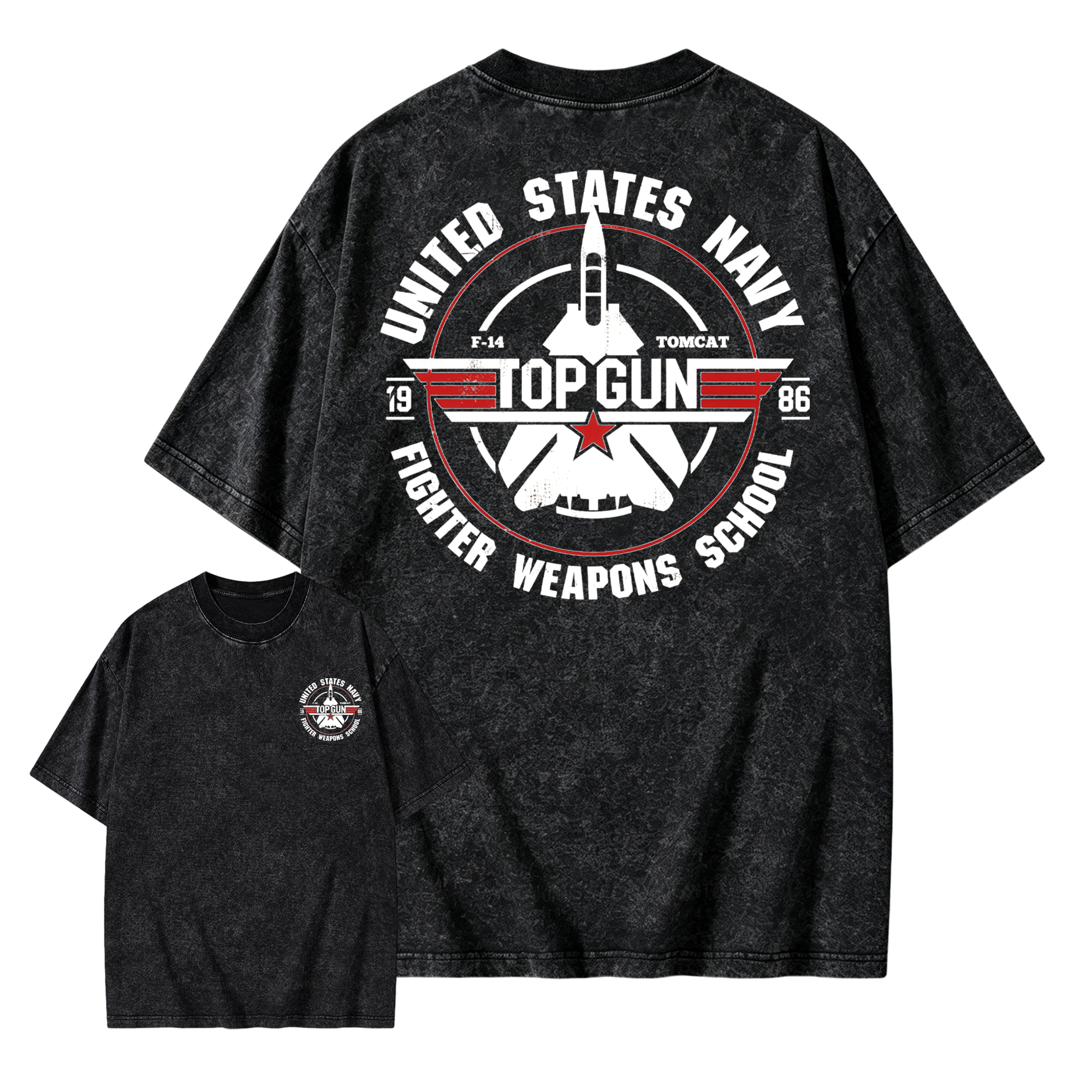 T0p Gun Vintage 80s Fighter Pilot Graphic Washed T-shirt, Retro Military Aviation Washed T-shirt, Navy Fighter Jet Unisex Washed T-shirt