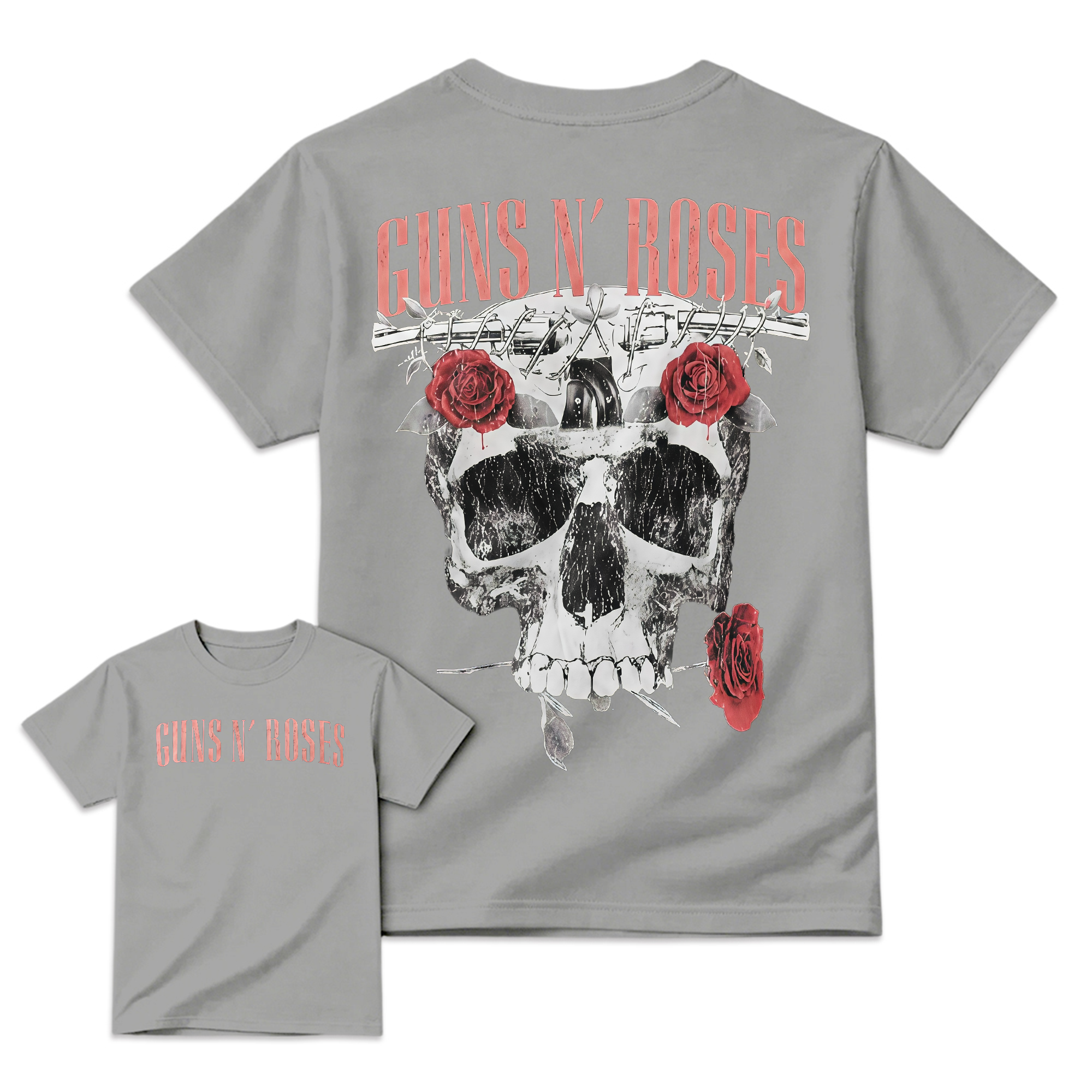 Guns N' Roses Black T-Shirt - Front & Back Print Skull and Roses Graphic Tee