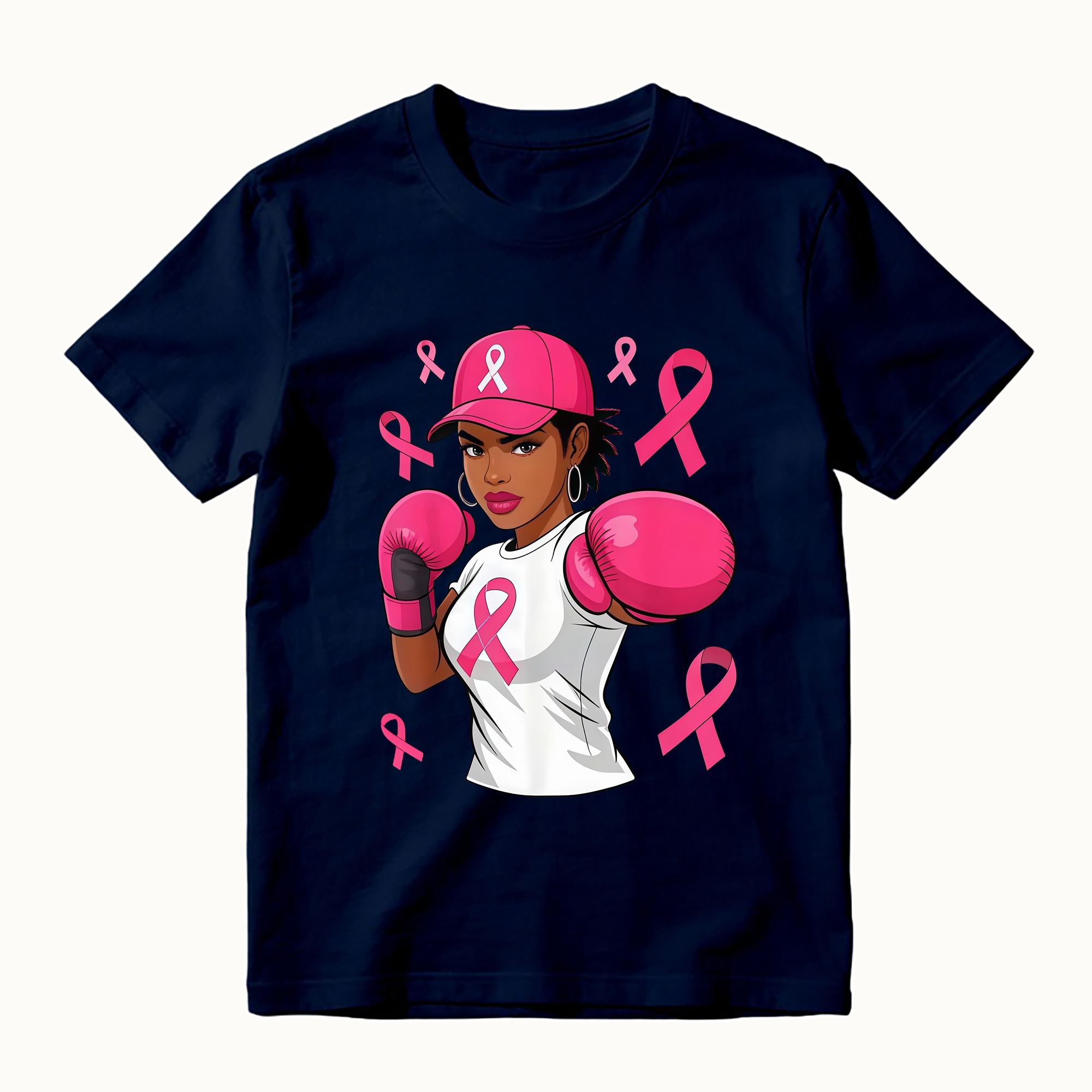 Unisex Women Black African American Fight Breast Cancer Pink Ribbon T-Shirt