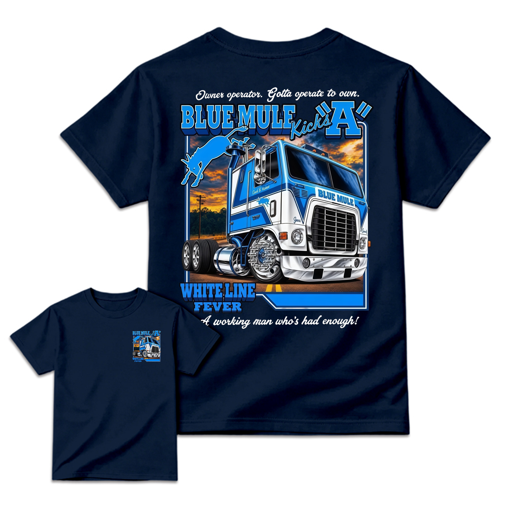 Blue Mule White Line Fever Vintage Trucker Graphic Tee