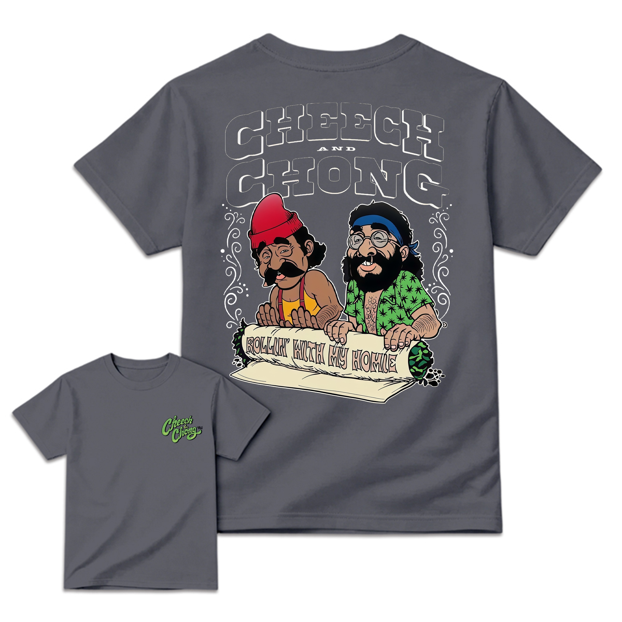 Cheech and Ch0ng Rolling with My Homies Graphic T-Shirt, Retro Comedy Movie Cannabis Humor Tee
