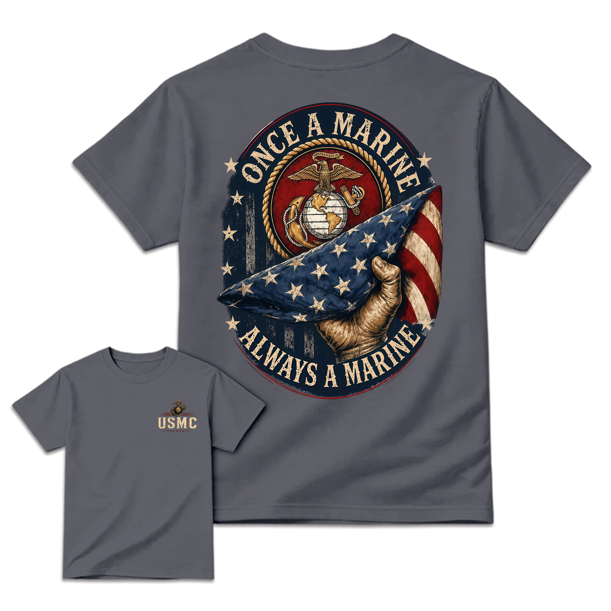 Once a Marine Always a Marine T-Shirt, USMC Veteran Patriotic Graphic Tee