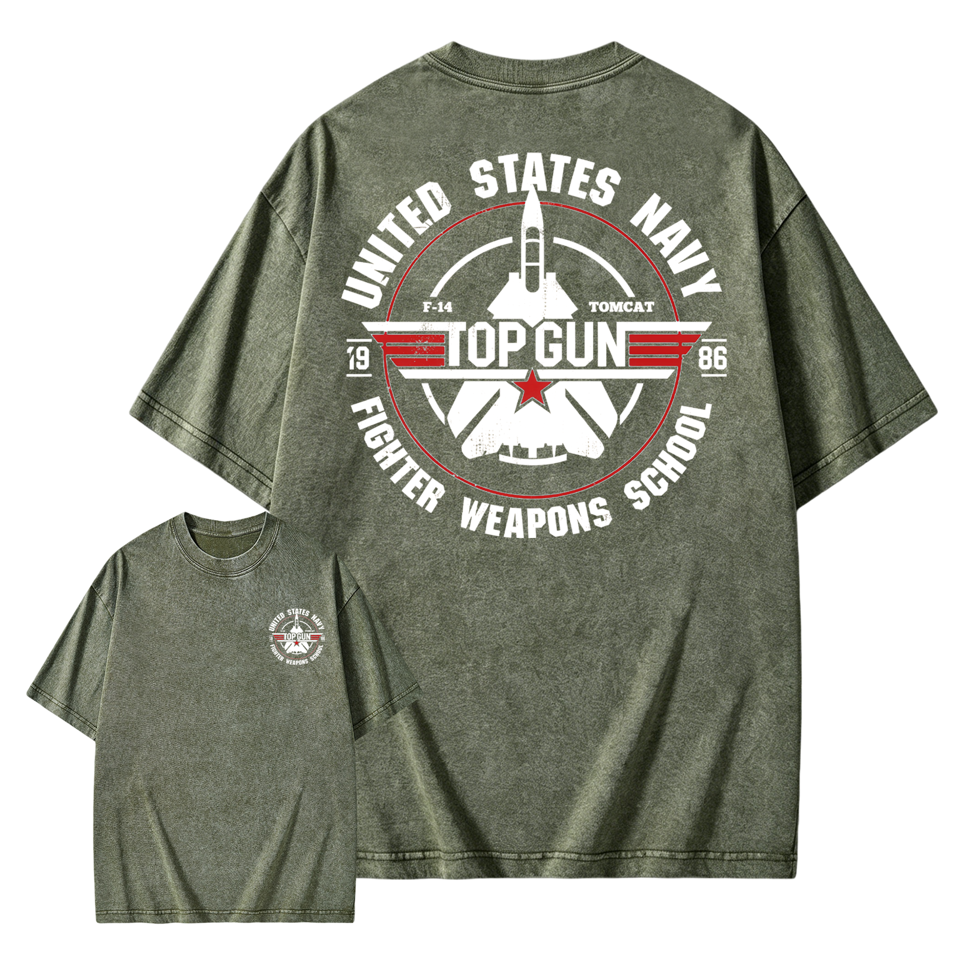 T0p Gun Vintage 80s Fighter Pilot Graphic Washed T-shirt, Retro Military Aviation Washed T-shirt, Navy Fighter Jet Unisex Washed T-shirt